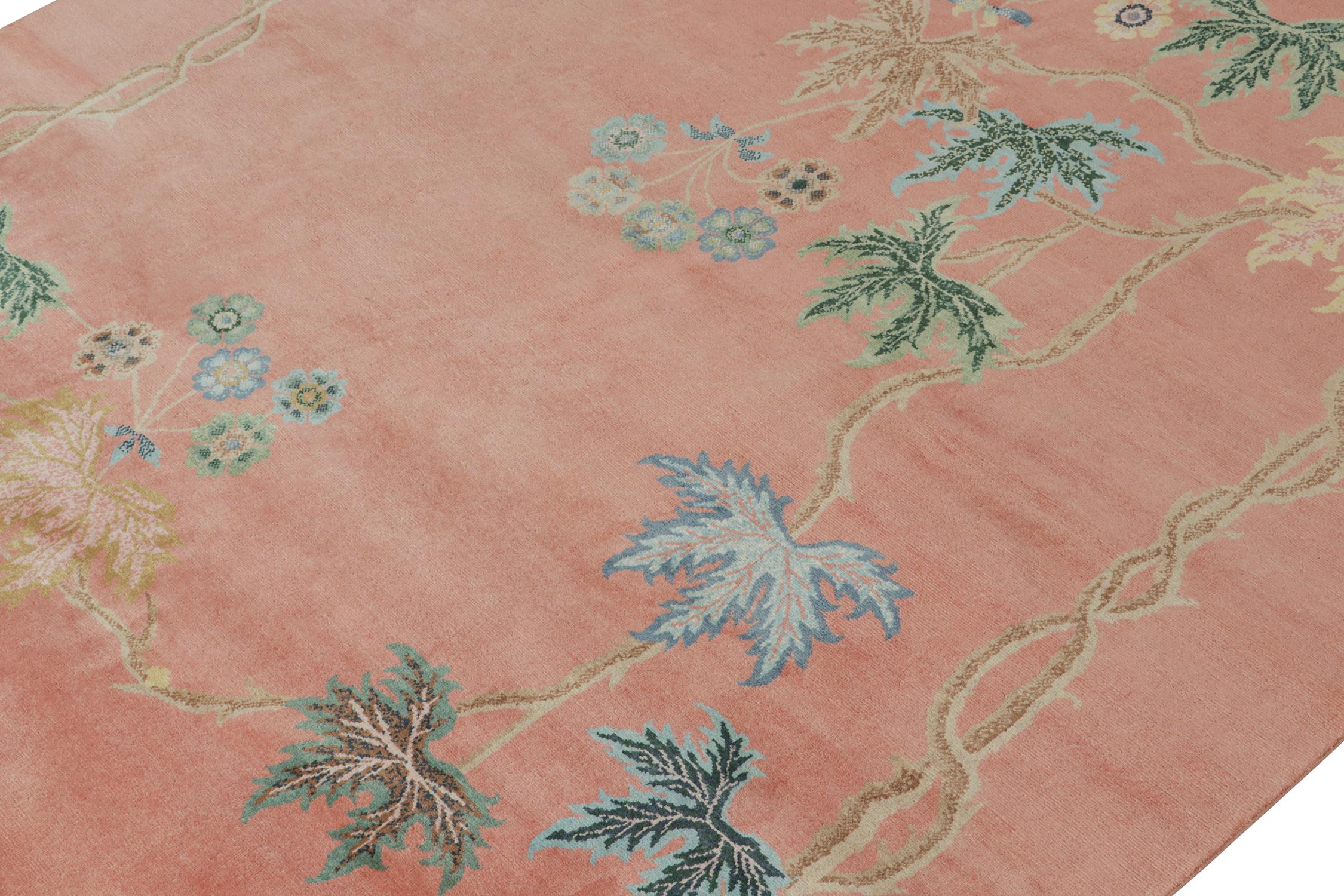 Hand-Knotted Rug & Kilim's Chinese Art Deco Style Rug in Pink with Floral Patterns For Sale