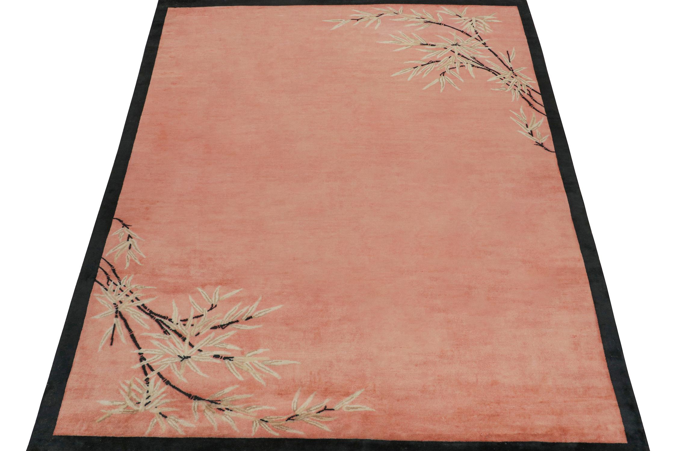 This 8x10 ode to Chinese Art Deco rugs is the next addition to Rug & Kilim's inspired new 
Deco Collection. 

Further On the Design:

The piece enjoys an emphasis on a warm pink background with finely detailed floral patterns within.