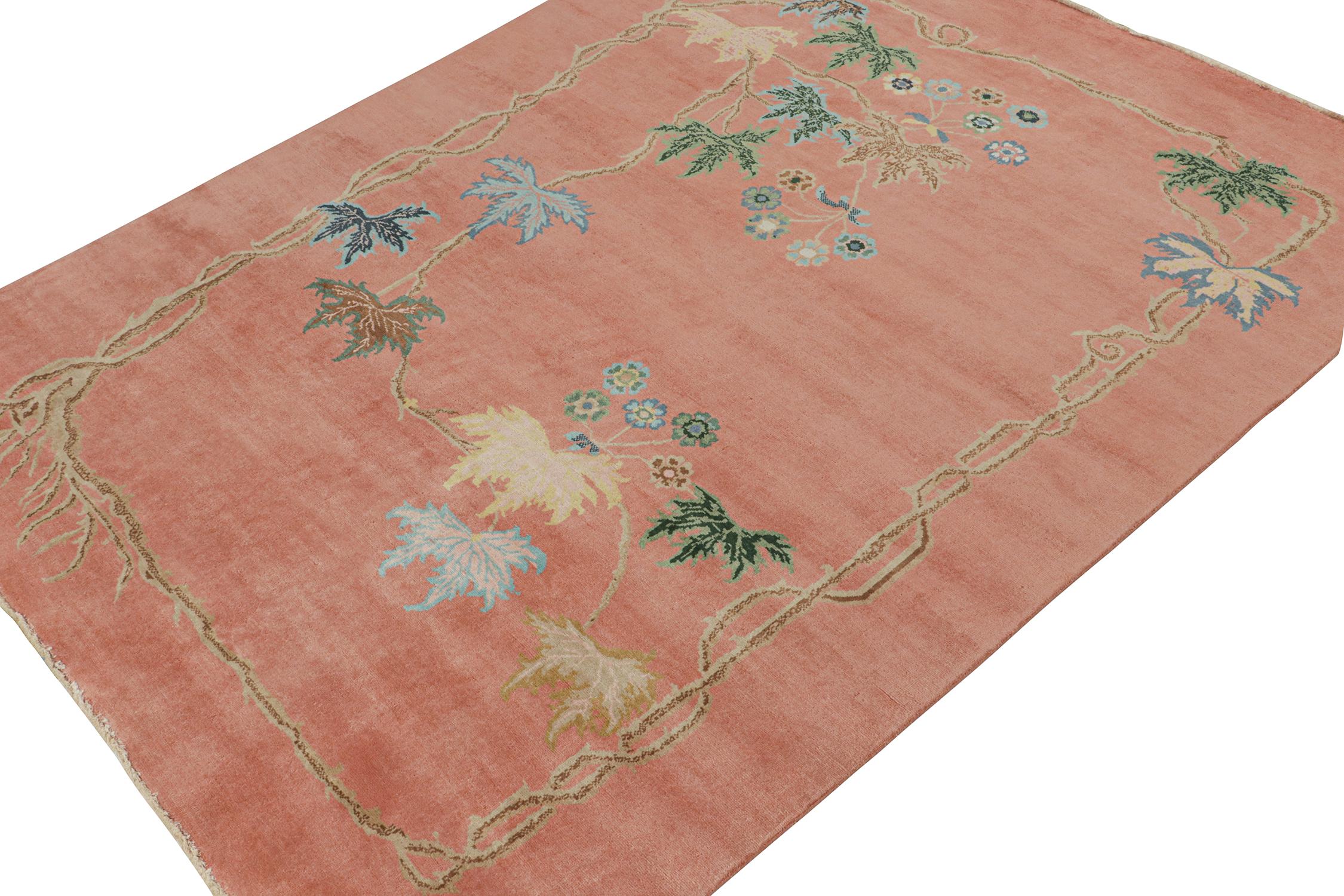 This 8x10 ode to Chinese Art Deco rugs is the next addition to Rug & Kilim's inspired new Deco Collection. 

Further On the Design:

The piece enjoys an emphasis on a warm pink background with finely detailed floral patterns within. Connoisseurs may