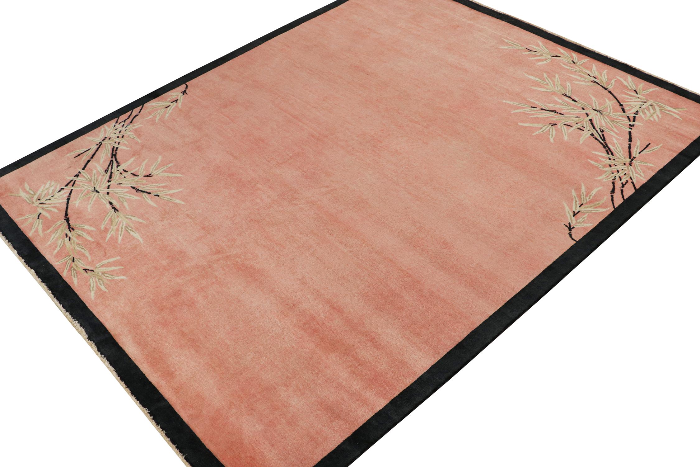 This 8x10 ode to Chinese Art Deco rugs is the next addition to Rug & Kilim's inspired new Deco Collection. 

Further On the Design:

The piece enjoys an emphasis on a warm pink background with finely detailed floral patterns within. Connoisseurs may