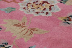 Rug & Kilim’s Chinese Art Deco Style Rug in Pink with Floral Patterns