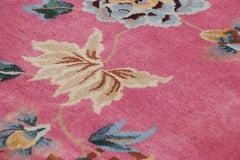 Rug & Kilim’s Chinese Art Deco Style Rug in Pink with Floral Patterns