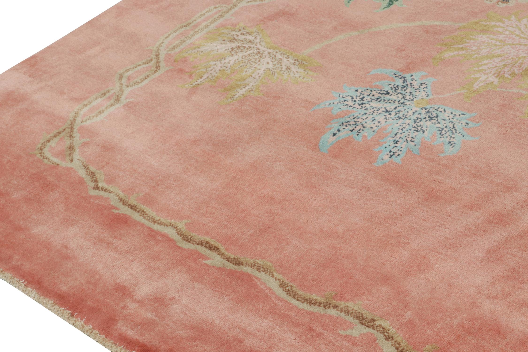 Chinesischer Teppich im Art-déco-Stil von Teppich & Kilim''s in Rosa mit Blumenmuster (Handgeknüpft) im Angebot