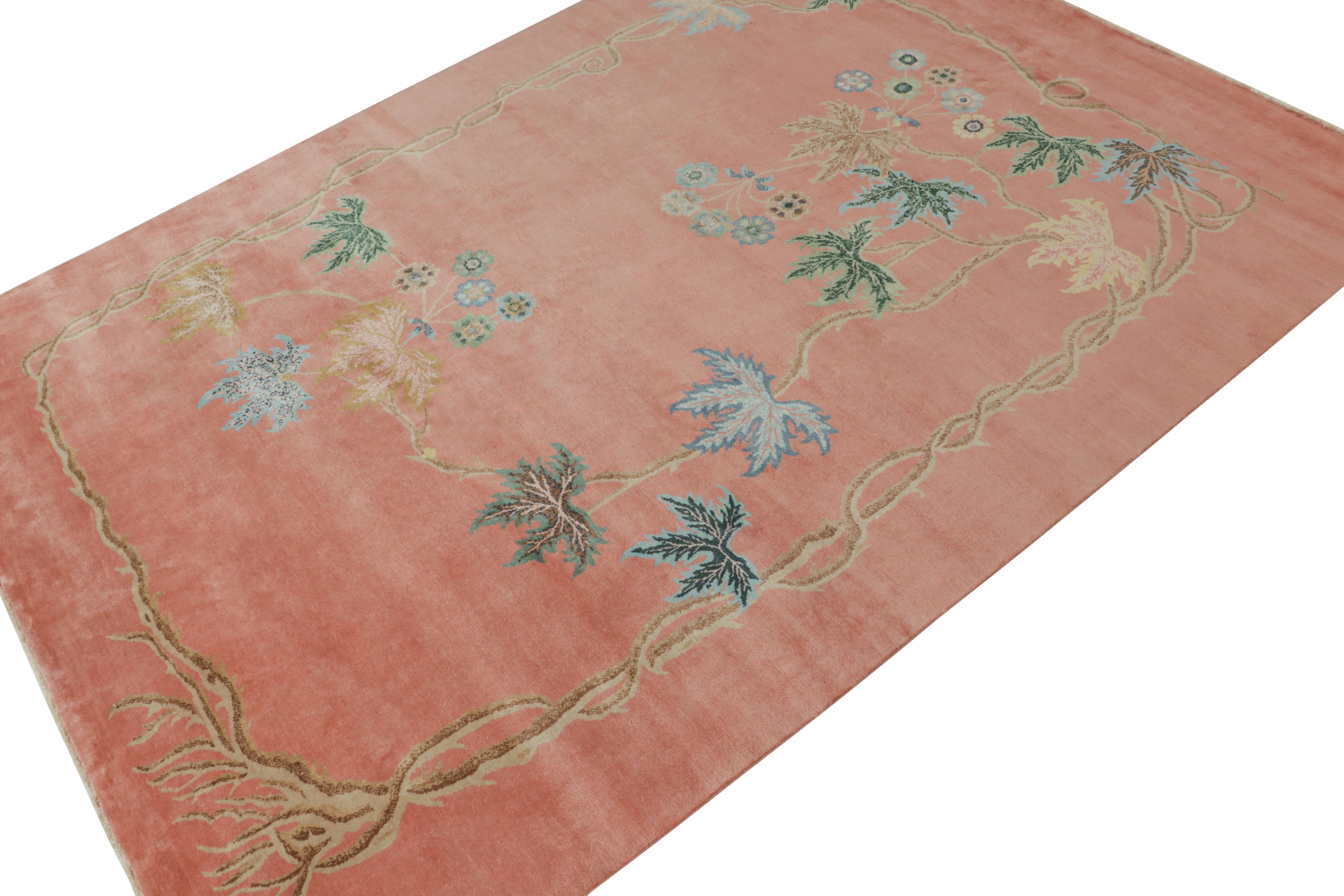 This 9x12 ode to Chinese Art Deco rugs is the next addition to Rug & Kilim's inspired new Deco Collection. 

Further On the Design:

The piece enjoys an emphasis on a warm pink background with finely detailed floral patterns within. Connoisseurs