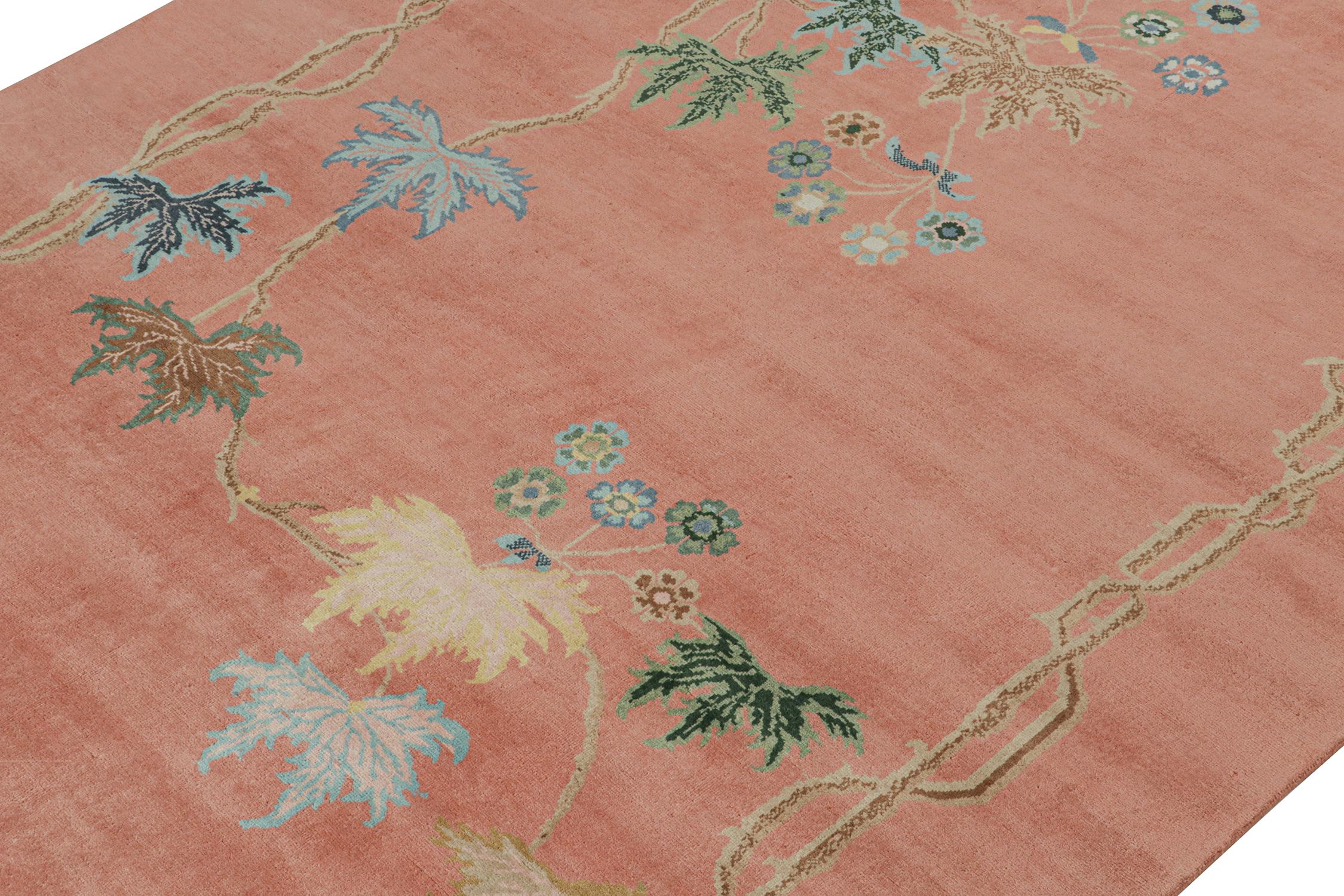 Rug & Kilims chinesischer Teppich im Art-Déco-Stil in Rosa mit floralen Mustern (Indisch) im Angebot