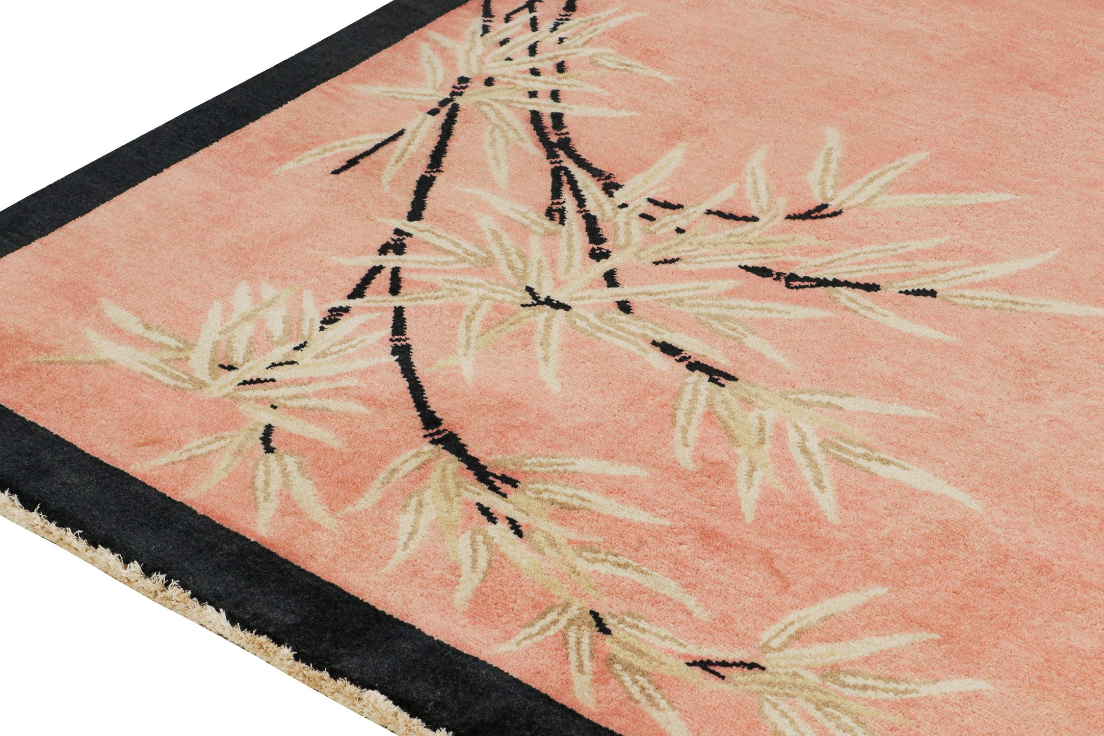 Hand-Knotted Rug & Kilim's Chinese Art Deco Style Rug in Pink with Floral Patterns  For Sale