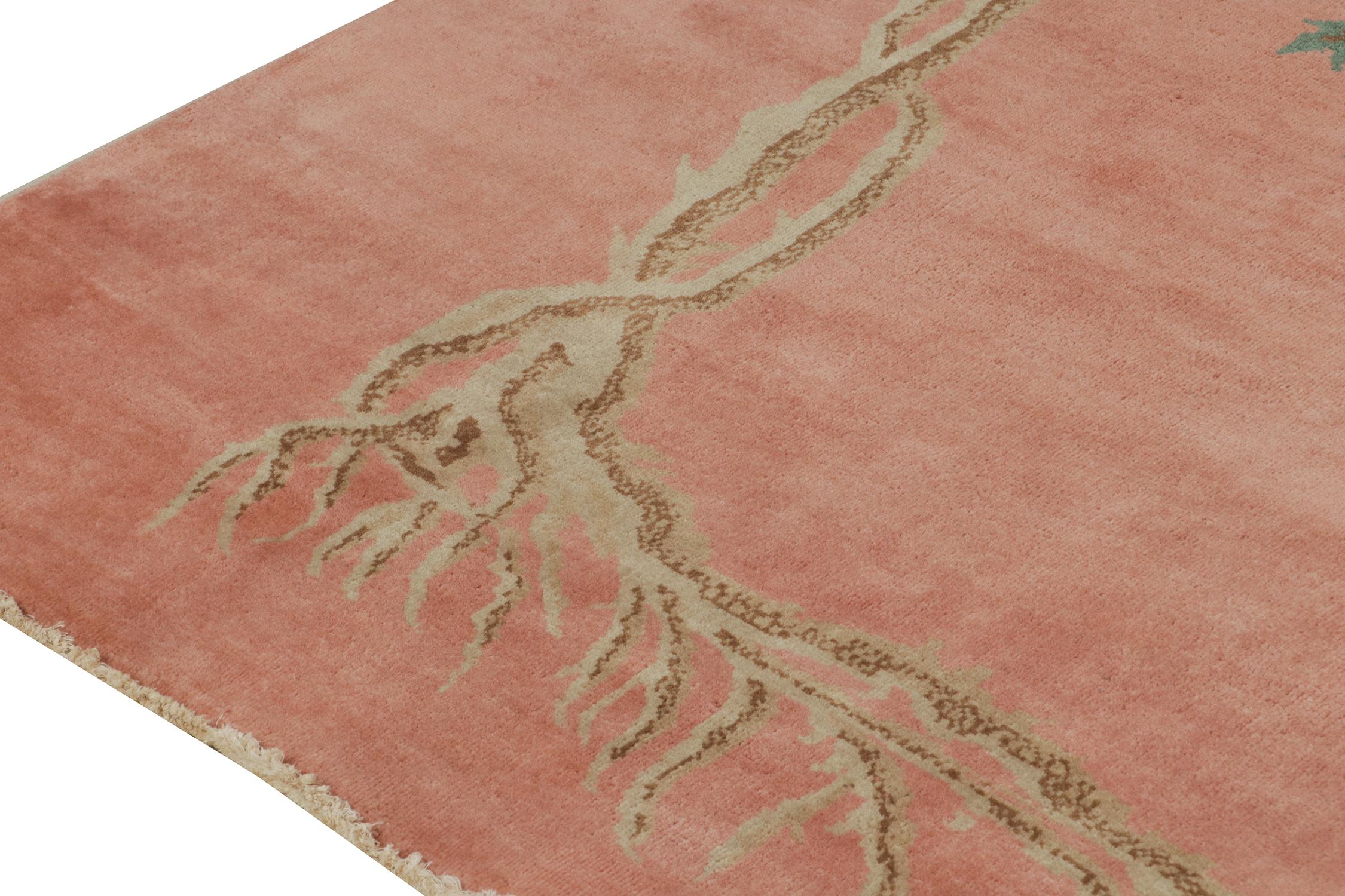 Rug & Kilims chinesischer Teppich im Art-Déco-Stil in Rosa mit floralen Mustern (Handgeknüpft) im Angebot