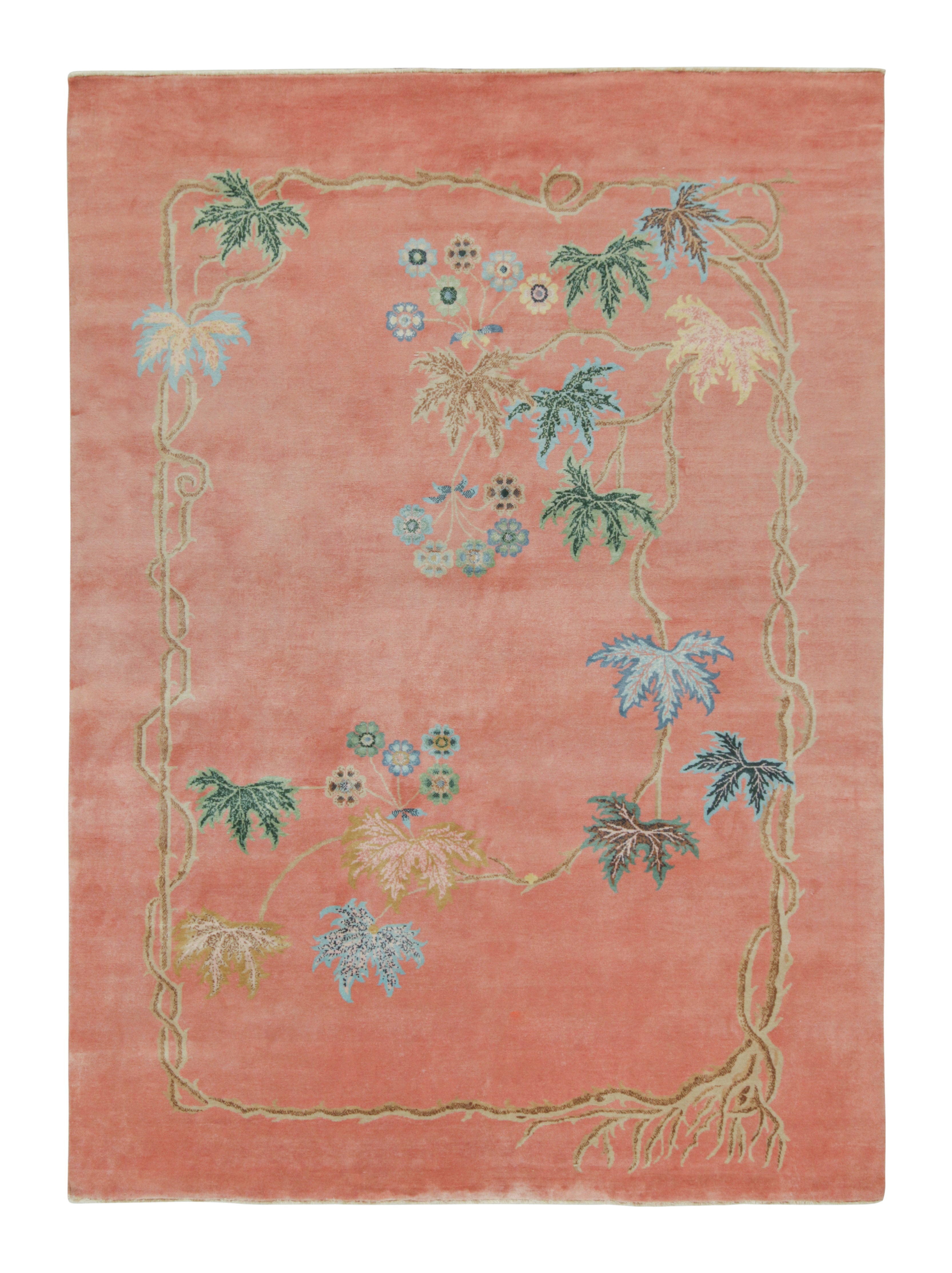 Chinesischer Teppich im Art-déco-Stil von Teppich & Kilim''s in Rosa mit Blumenmuster im Angebot
