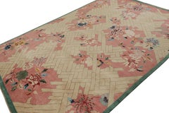Rug & Kilim’s Chinese Art Deco style rug in Pink, with Geometric Patterns
