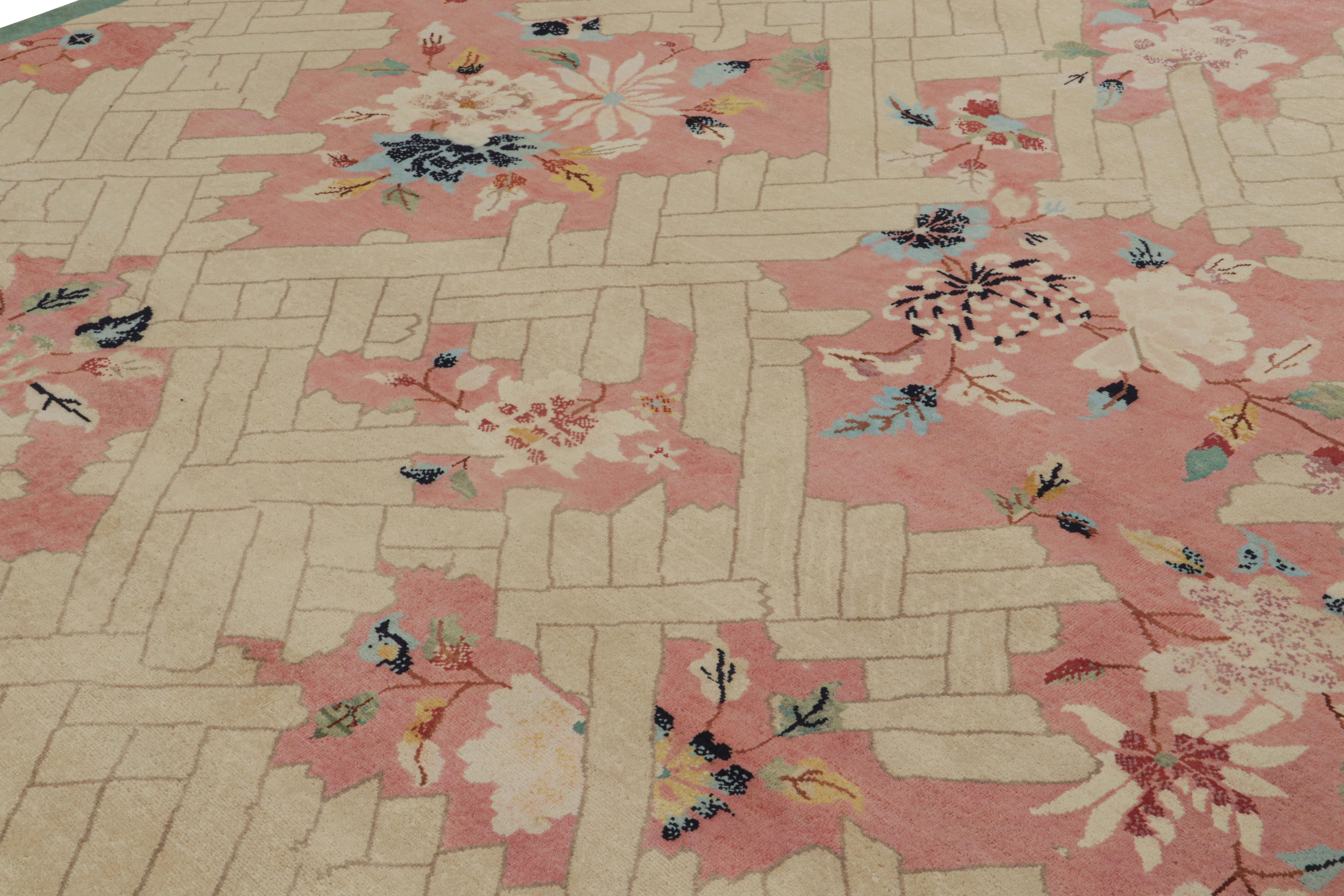 Hand-Knotted Rug & Kilim’s Chinese Art Deco style rug in Pink, with Geometric Patterns For Sale