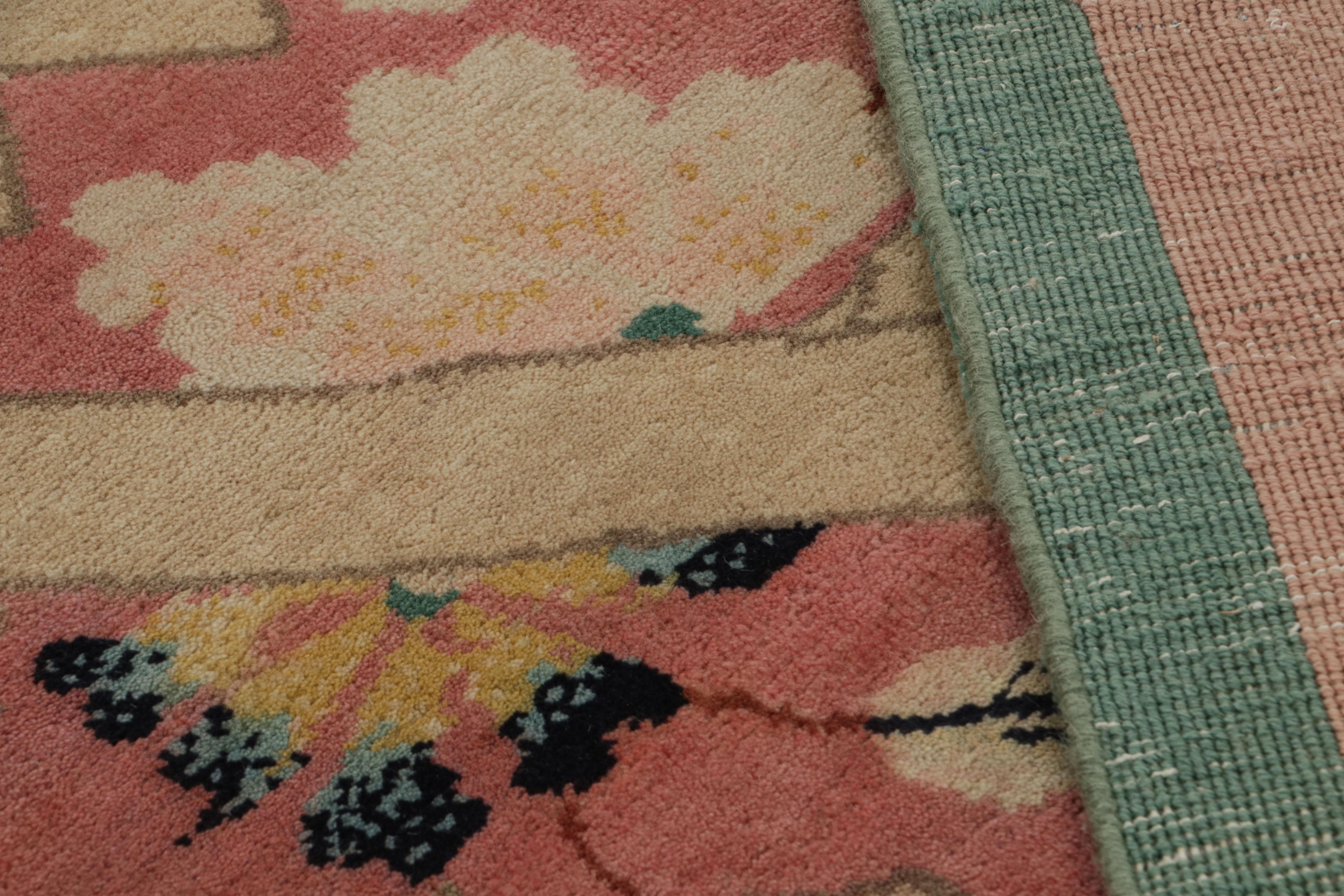 Wool Rug & Kilim’s Chinese Art Deco style rug in Pink, with Geometric Patterns For Sale