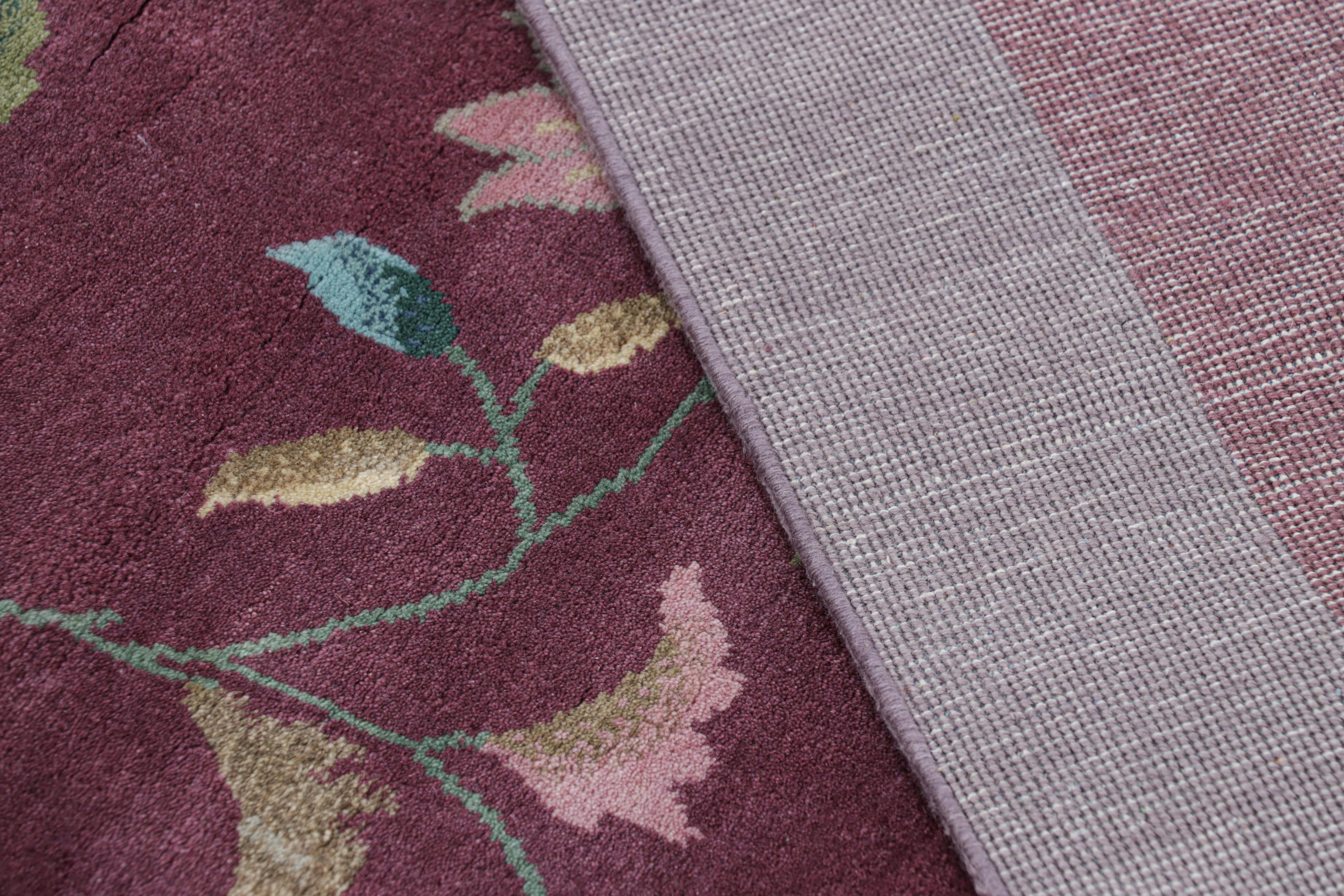Rug & Kilim’s Chinese Art Deco Style Rug in Purple with Colorful Floral Patterns For Sale 1