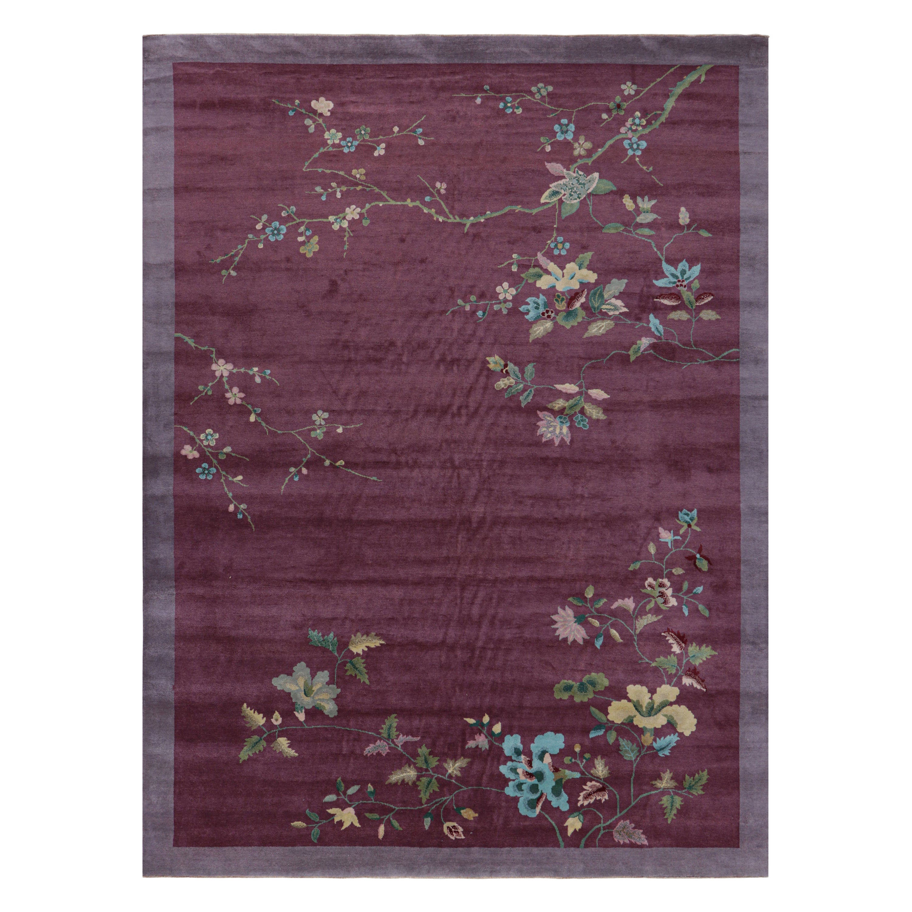 Rug
Kilim
s Chinesischer Art Deco Stil Teppich in Lila mit bunten Blumenmustern