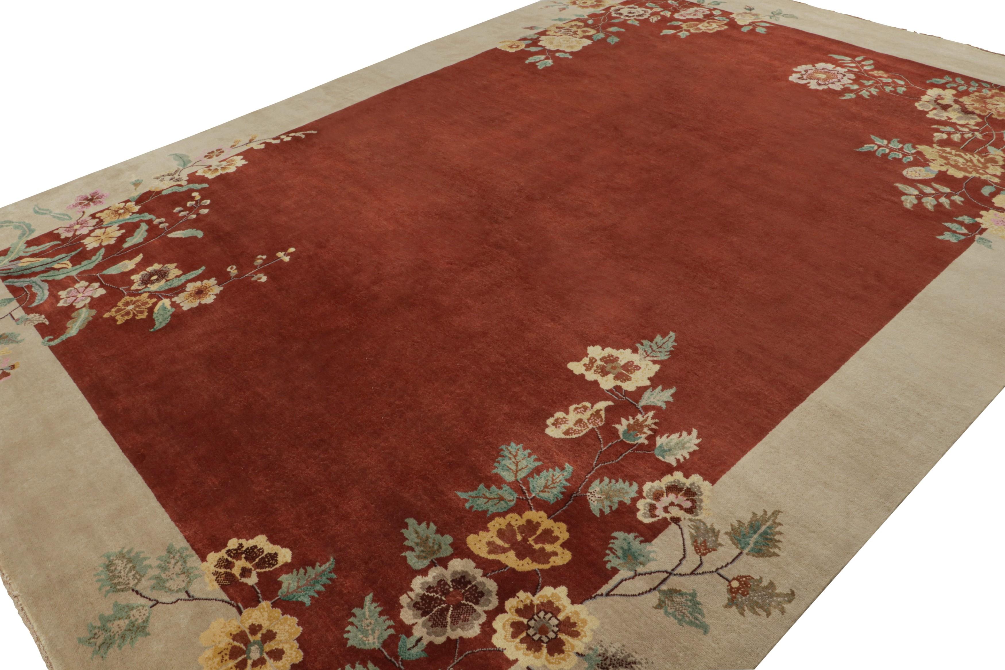 This 10x14 rug is an exciting new addition to the contemporary Art Deco rug collection by Rug & Kilim.

On the Design: 

Hand-knotted in wool, this rug is inspired by the Chinese Art Deco rug style of the 1920s. Its design enjoys a red field encased