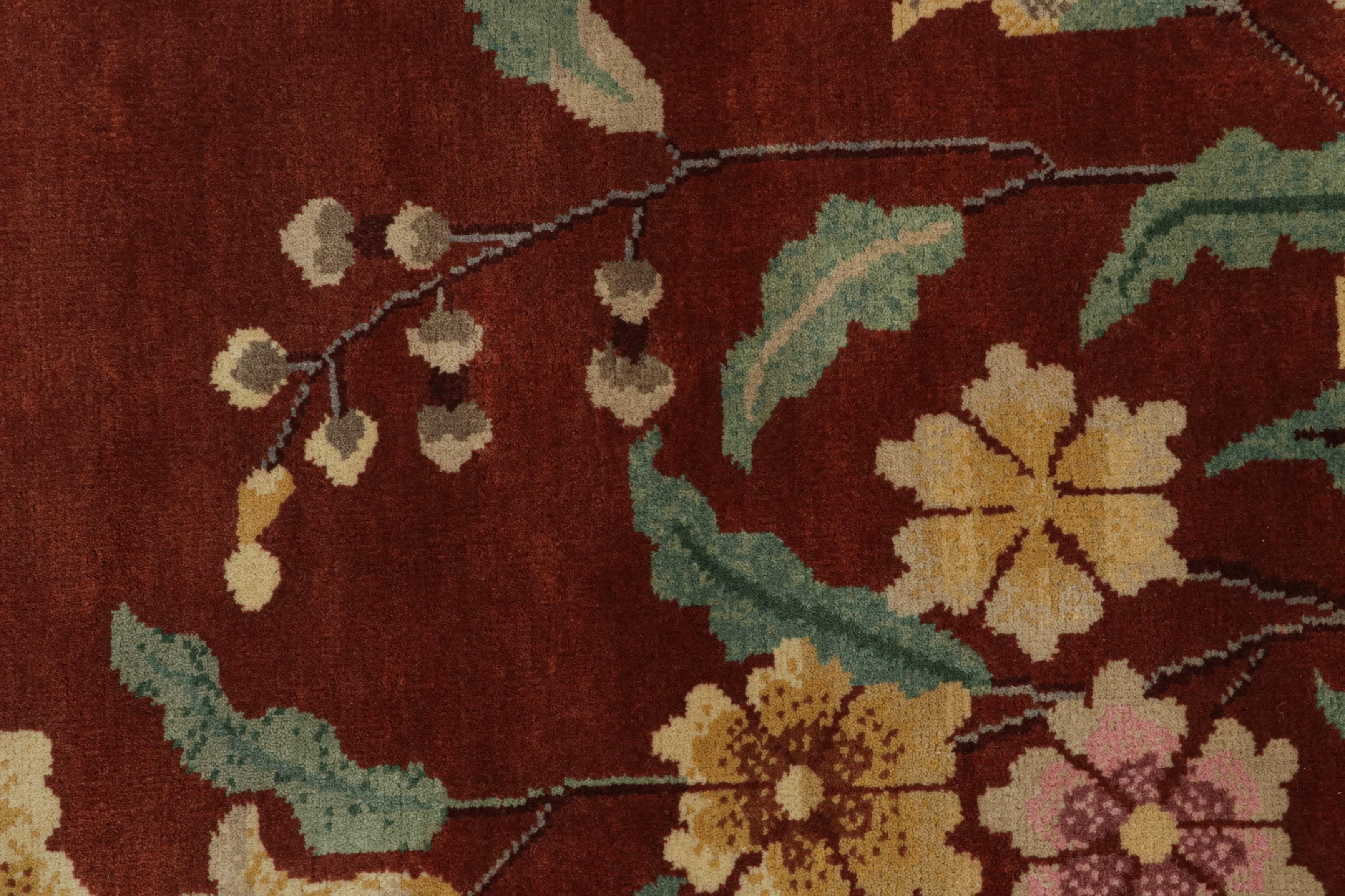 Contemporary Rug & Kilim’s Chinese Art Deco Style rug in Red & Cream with Floral Pattern For Sale