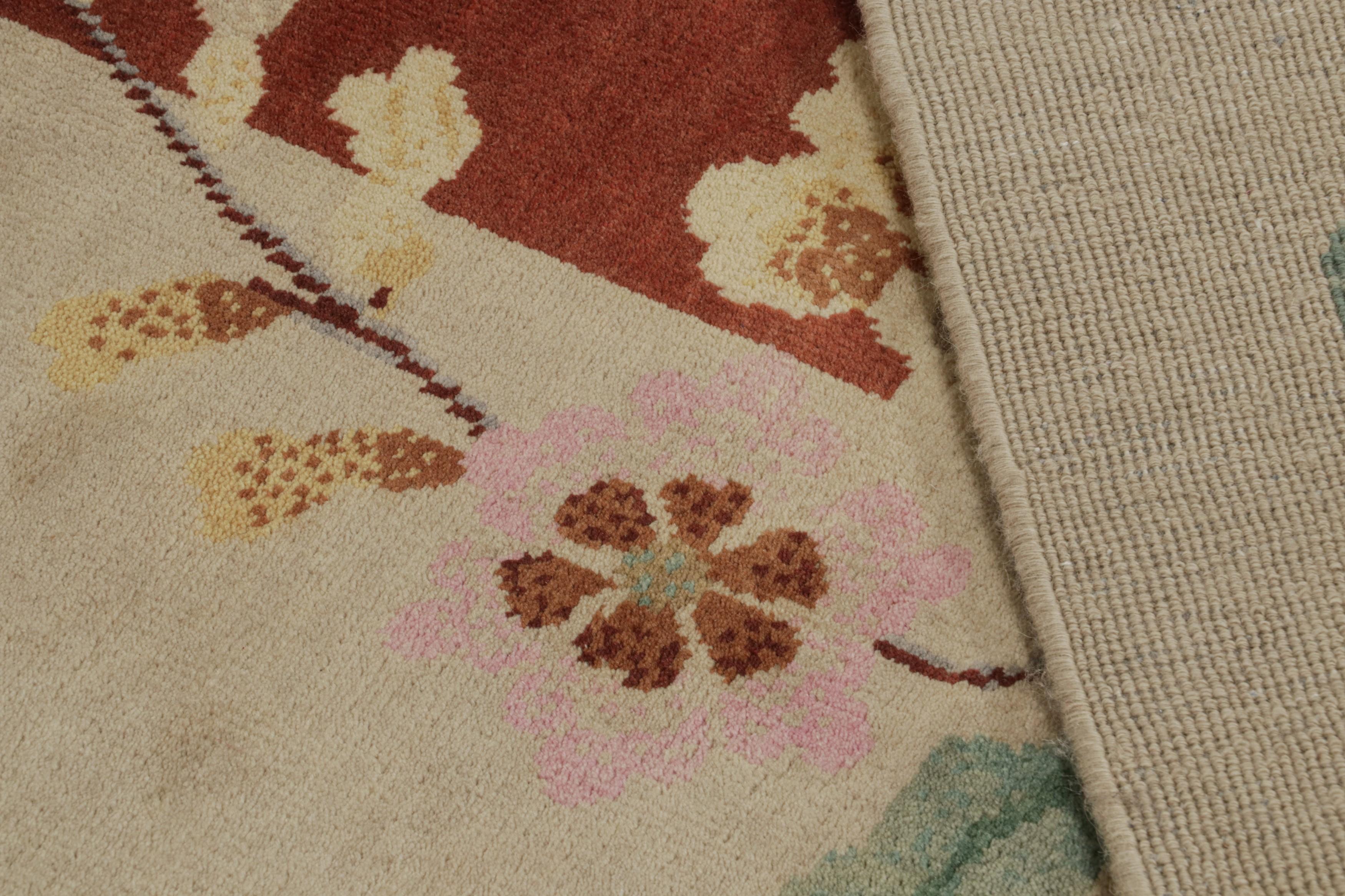 Wool Rug & Kilim’s Chinese Art Deco Style rug in Red & Cream with Floral Pattern For Sale