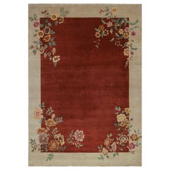Rug & Kilim's Chinese Art Deco Style rug in Red & Cream with Floral Pattern (tapis chinois de style art déco en rouge et crème avec motif floral)