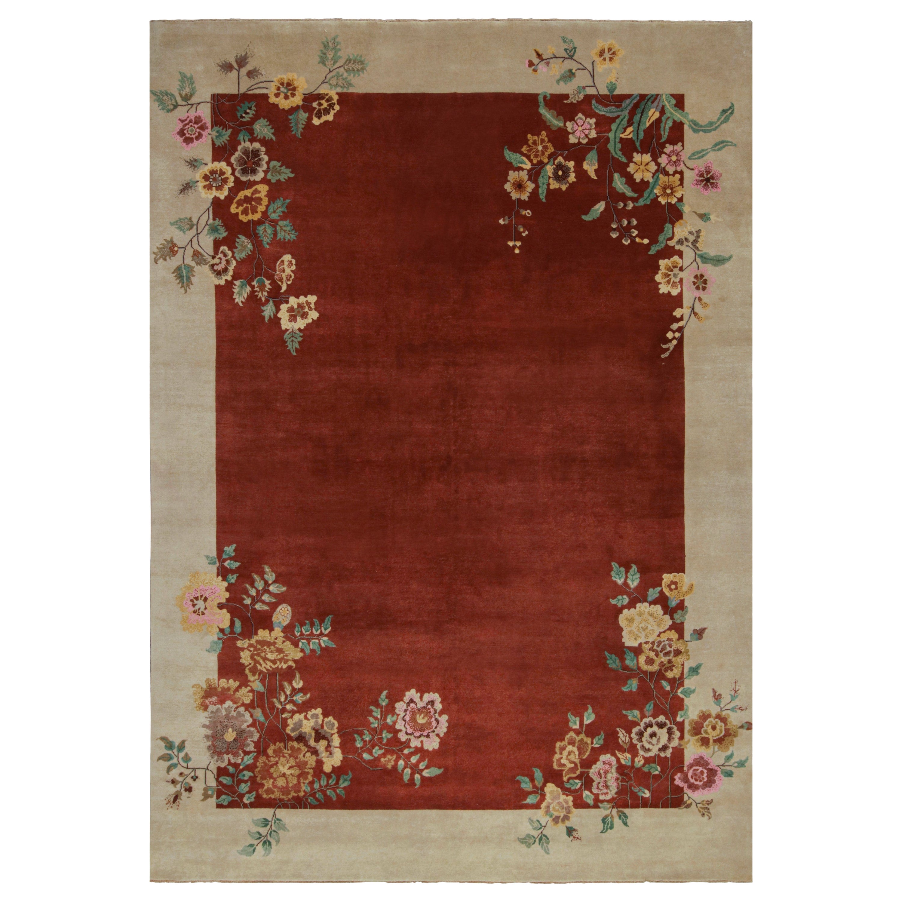 Rug
Kilim
s Chinesischer Art Deco Stil Teppich in Rot
Creme mit Blumenmuster