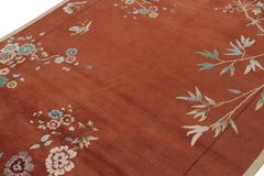 Rug & Kilim’s Chinese Art Deco Style Rug in Rust with Floral Patterns