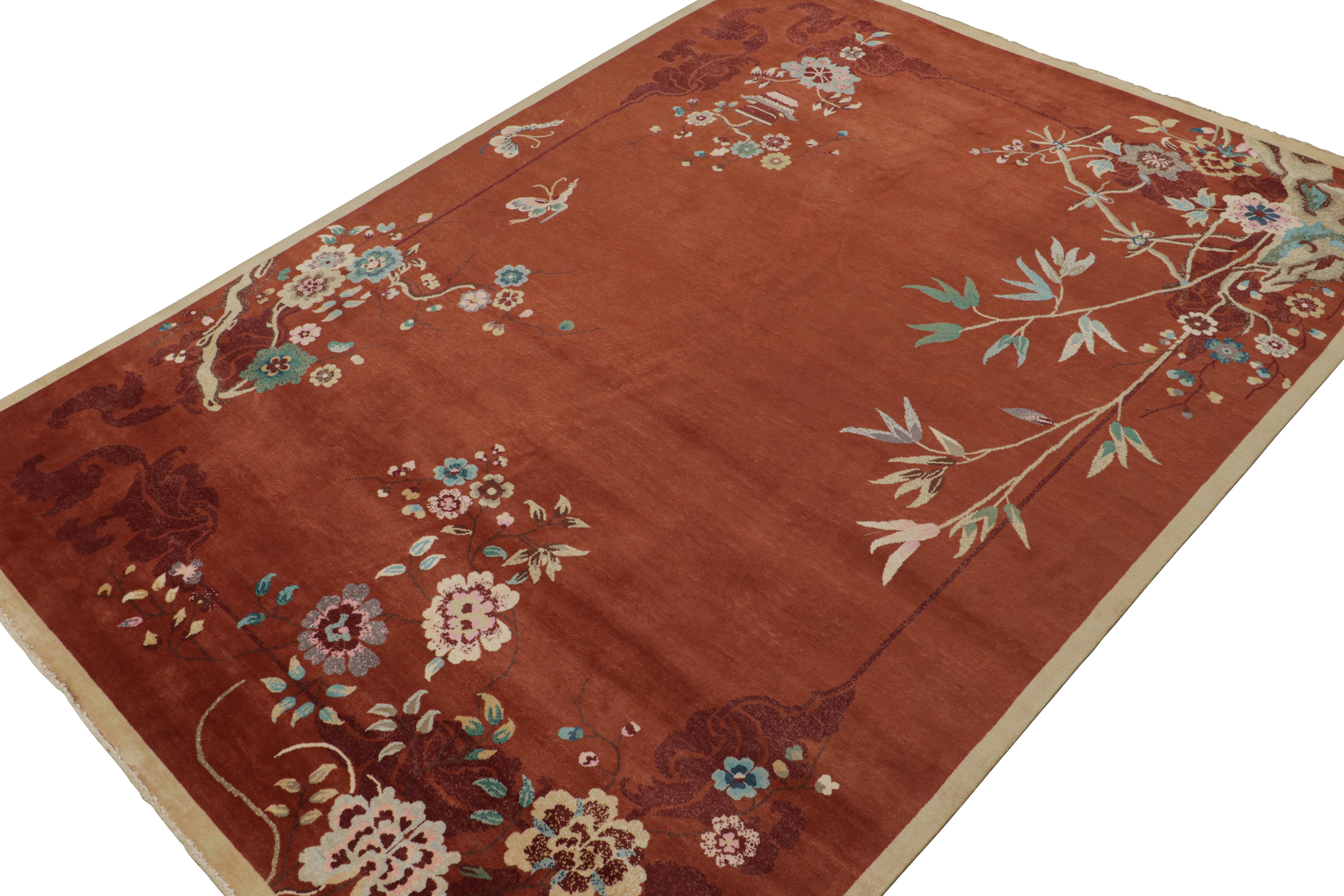 Alfombra china de estilo Art Déco de Rug & Kilim en óxido con motivos florales Anudado a mano en venta