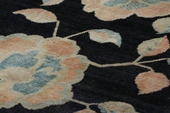 Rug & Kilim, tappeto cinese in stile Art Deco, blu notte con motivi floreali