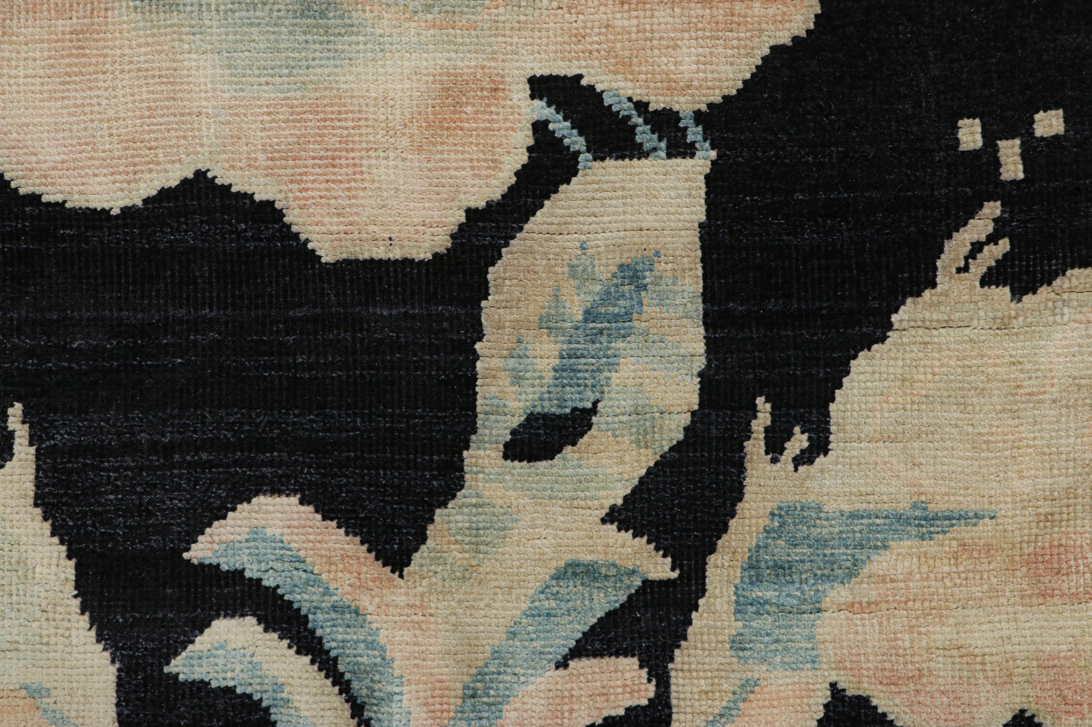 Art Déco Rug & Kilim, tappeto cinese in stile Art Deco, blu notte con motivi floreali in vendita