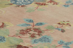 Rug & Kilim’s Chinese Art Deco Style Rug, Pink and Green with Floral Patterns
