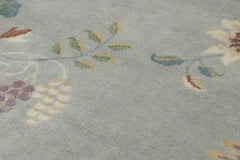 Rug & Kilim's Chinese Art Deco Style Rug, Soft Gray-Blue with Floral Patterns (en anglais)