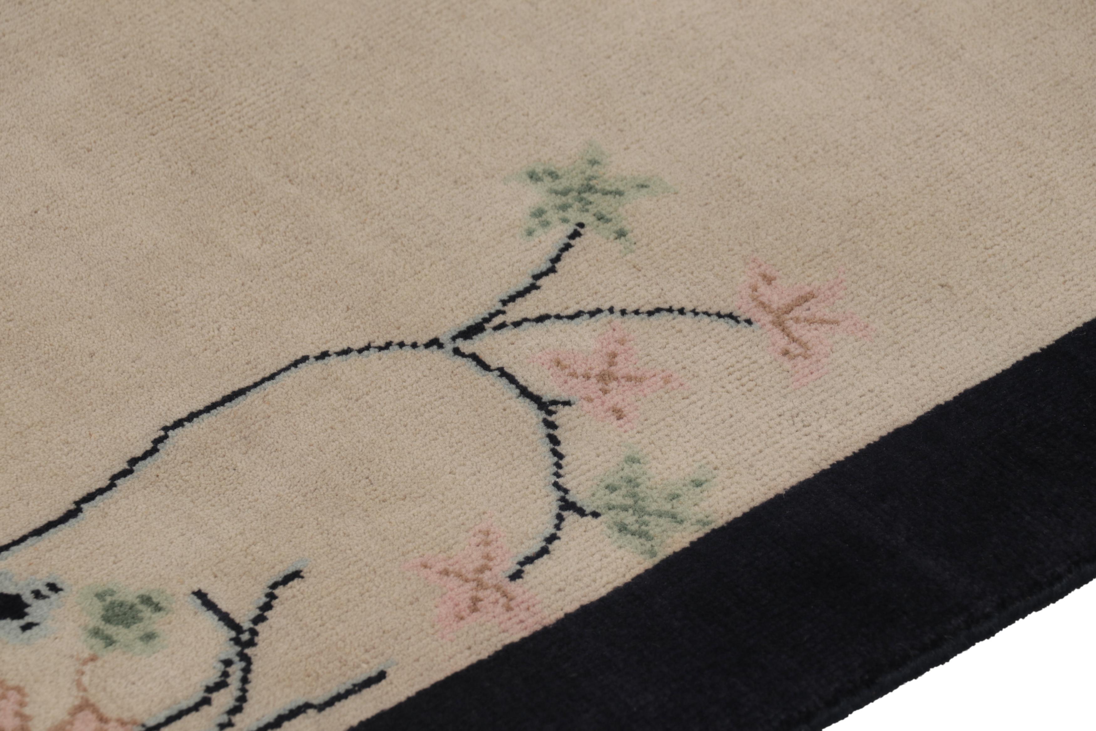 Rug & Kilim’s Chinese Art Deco Style Rug, White Open Field with Floral Pattern In New Condition For Sale In Long Island City, NY