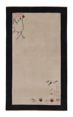 Rug & Kilim’s Chinese Art Deco Style Rug, White Open Field with Floral Pattern