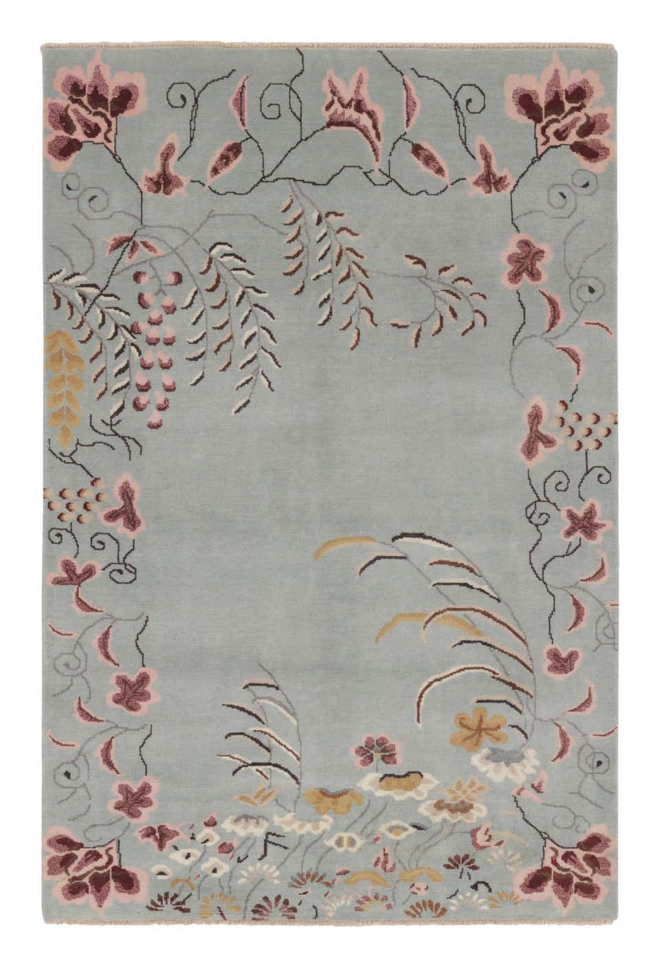 Rug and Kilim’s Chinese Art Deco Style Runner Rug, Floral Patterns on ...