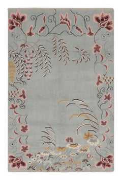 Rug & Kilim’s Chinese Art Deco Style Rug, White Open Field with Floral Pattern