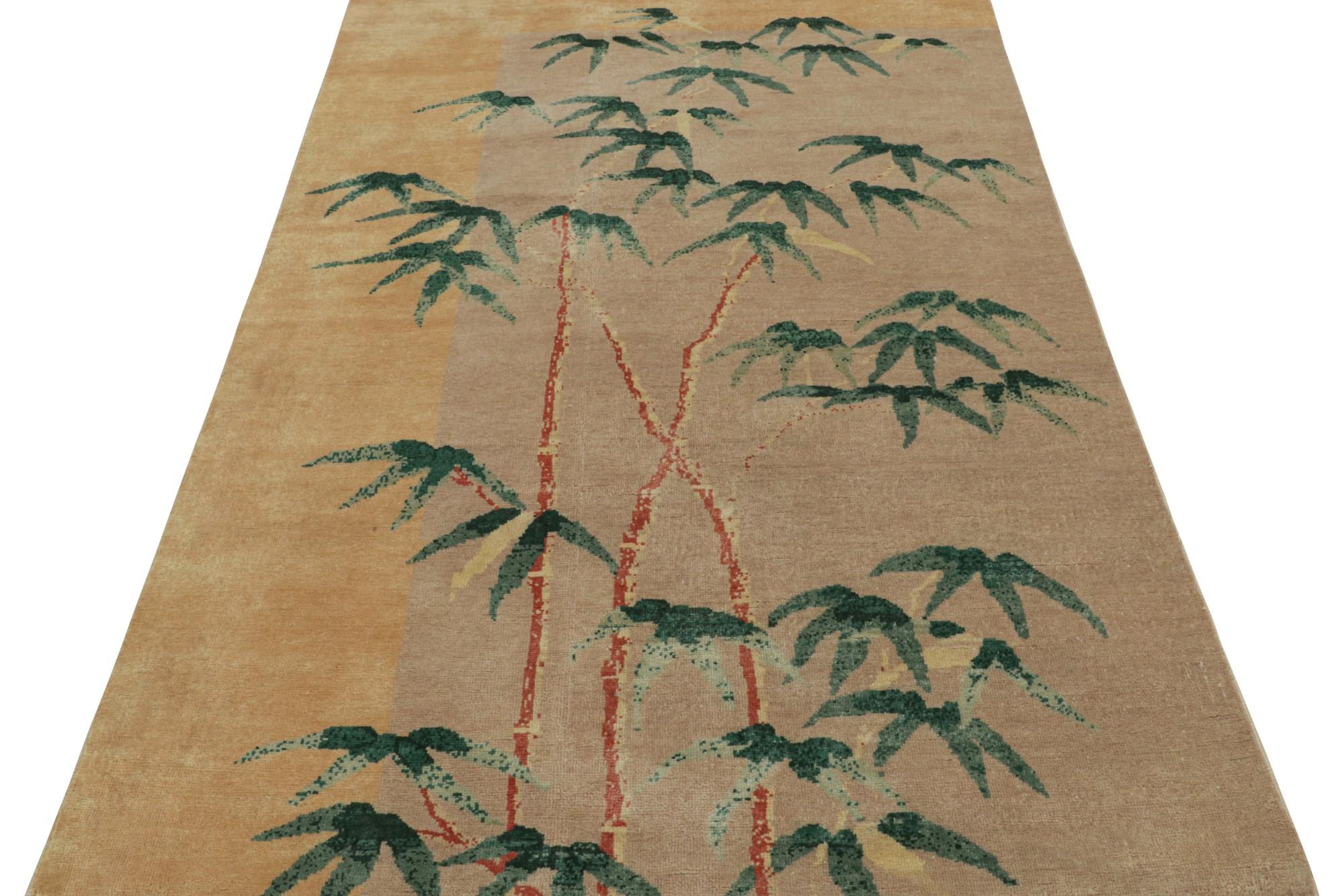 Modern Rug & Kilim’s Chinese Art Deco Style Rug, with Bamboo Floral Patterns For Sale