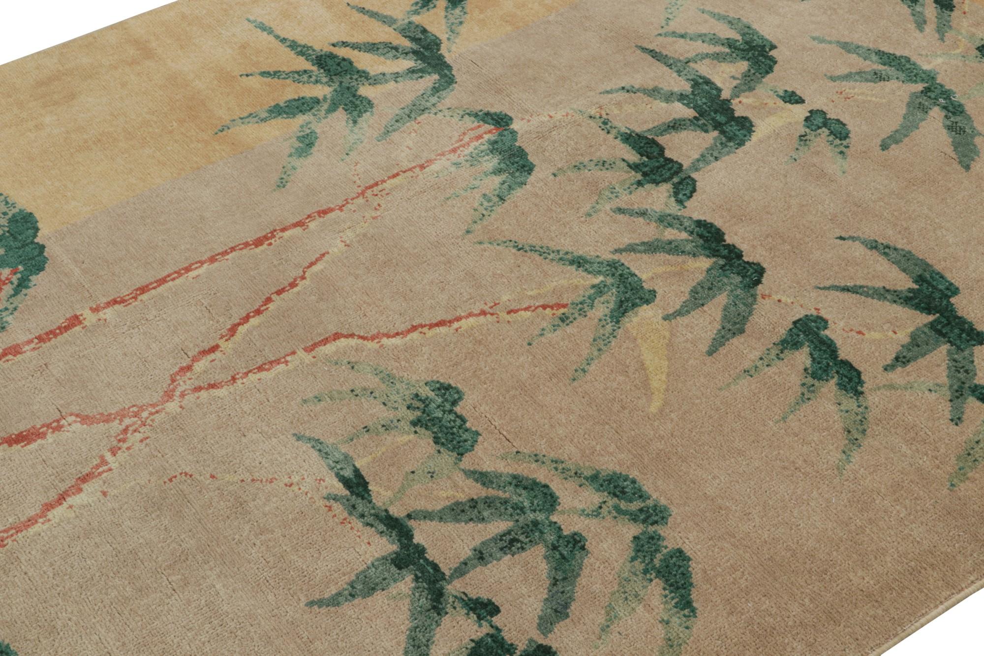 Indien Tapis chinois de style Art déco de Rug & Kilim, avec motifs floraux en bambou en vente