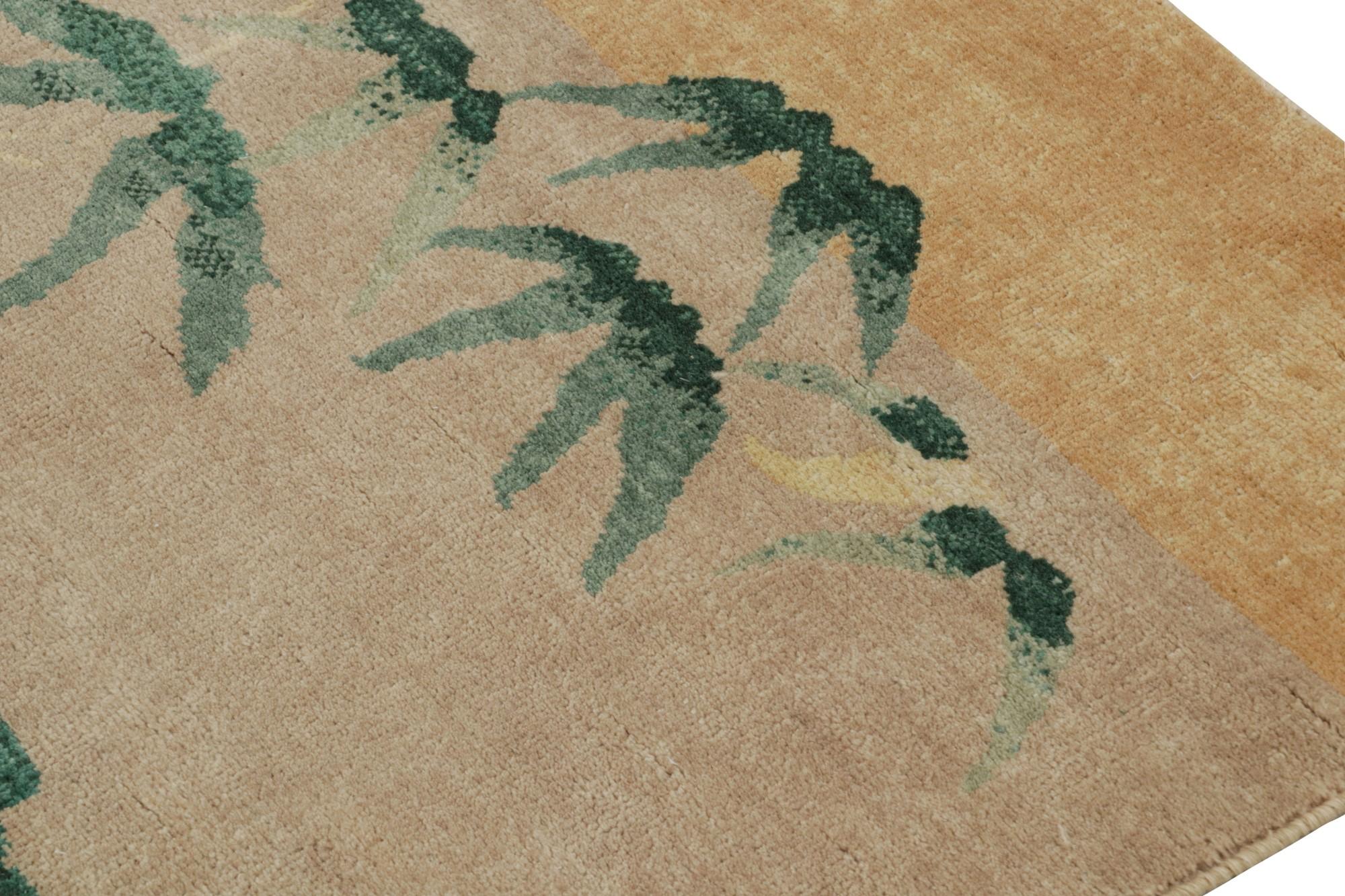 Noué à la main Tapis chinois de style Art déco de Rug & Kilim, avec motifs floraux en bambou en vente