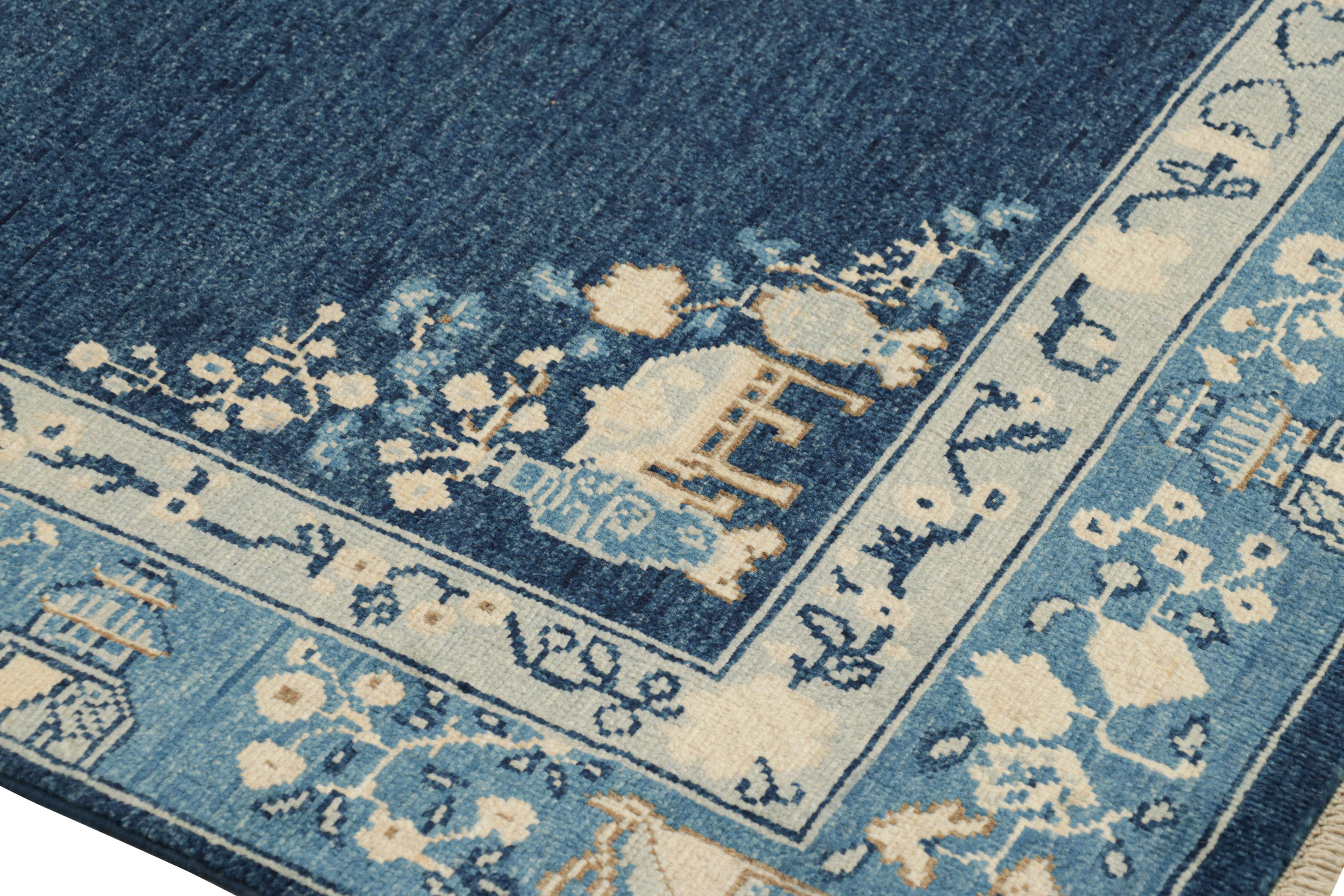 Afghan Rug & Kilim’s Chinese Art Deco Style Rug with Blue Open Field For Sale