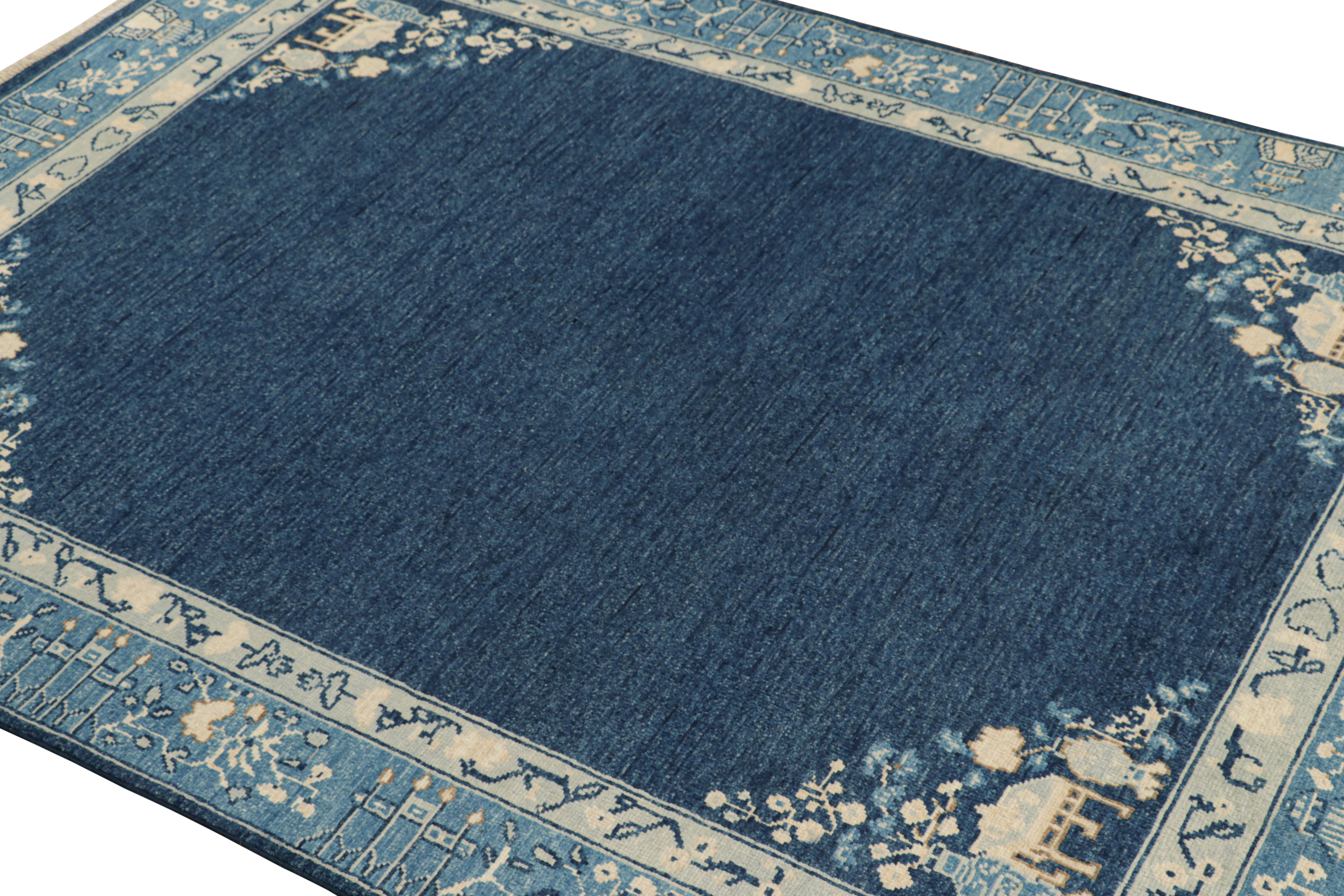 Hand-Knotted Rug & Kilim’s Chinese Art Deco Style Rug with Blue Open Field For Sale