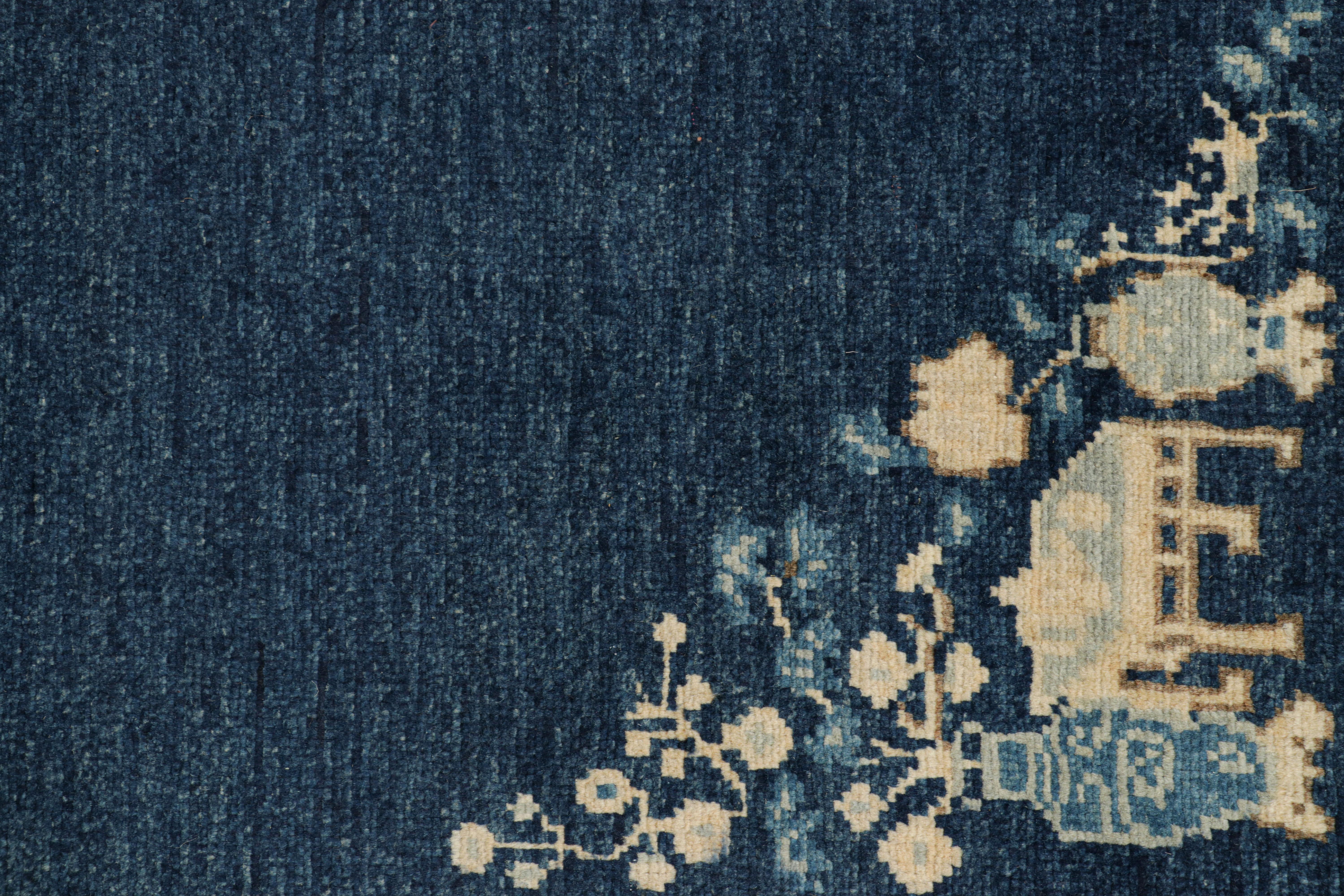 Contemporary Rug & Kilim’s Chinese Art Deco Style Rug with Blue Open Field For Sale