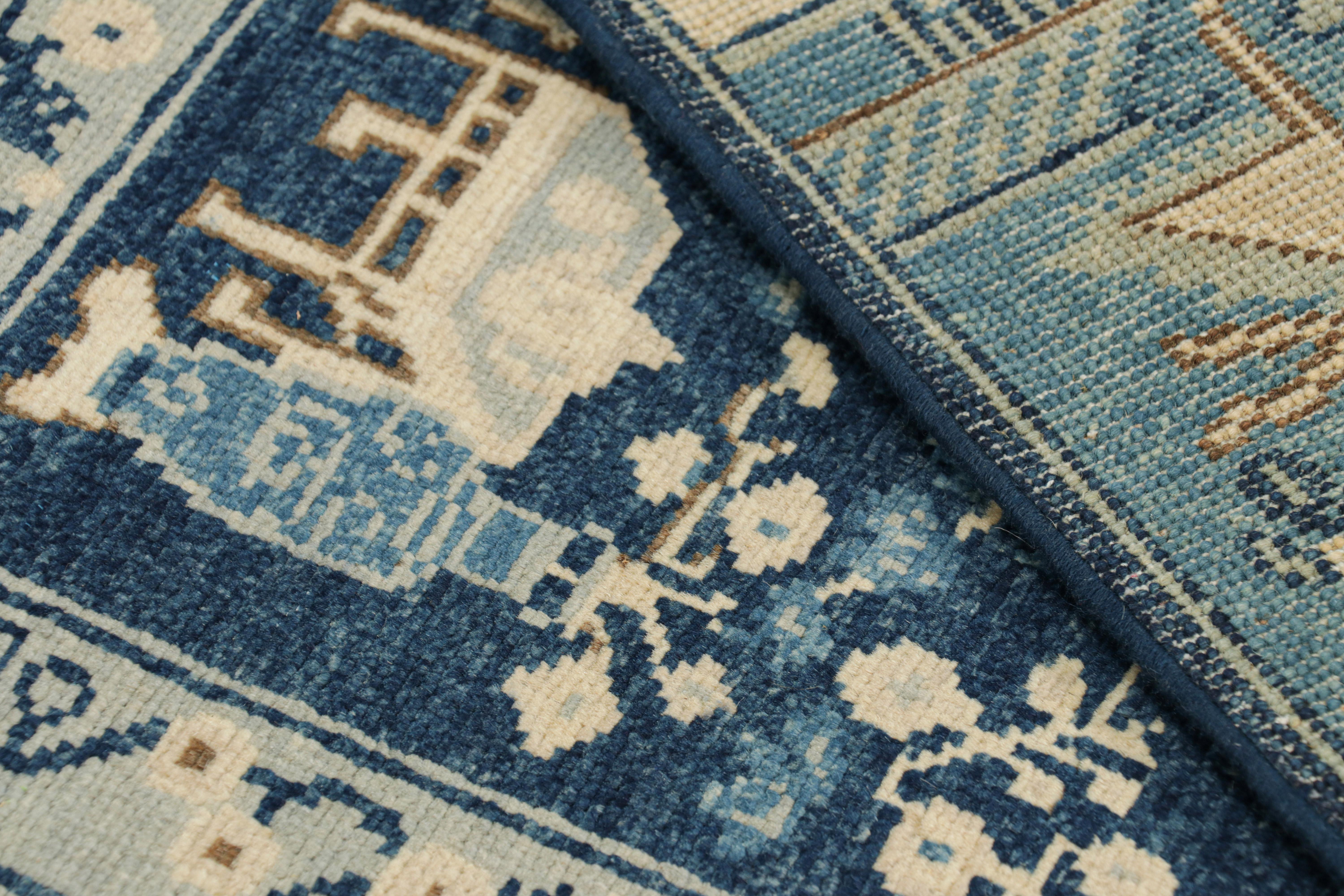 Wool Rug & Kilim’s Chinese Art Deco Style Rug with Blue Open Field For Sale