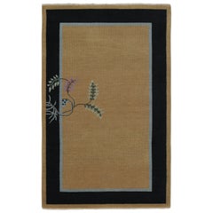Rug & Kilim’s Chinese Art Deco Style Rug with Camel Field and Blue Border