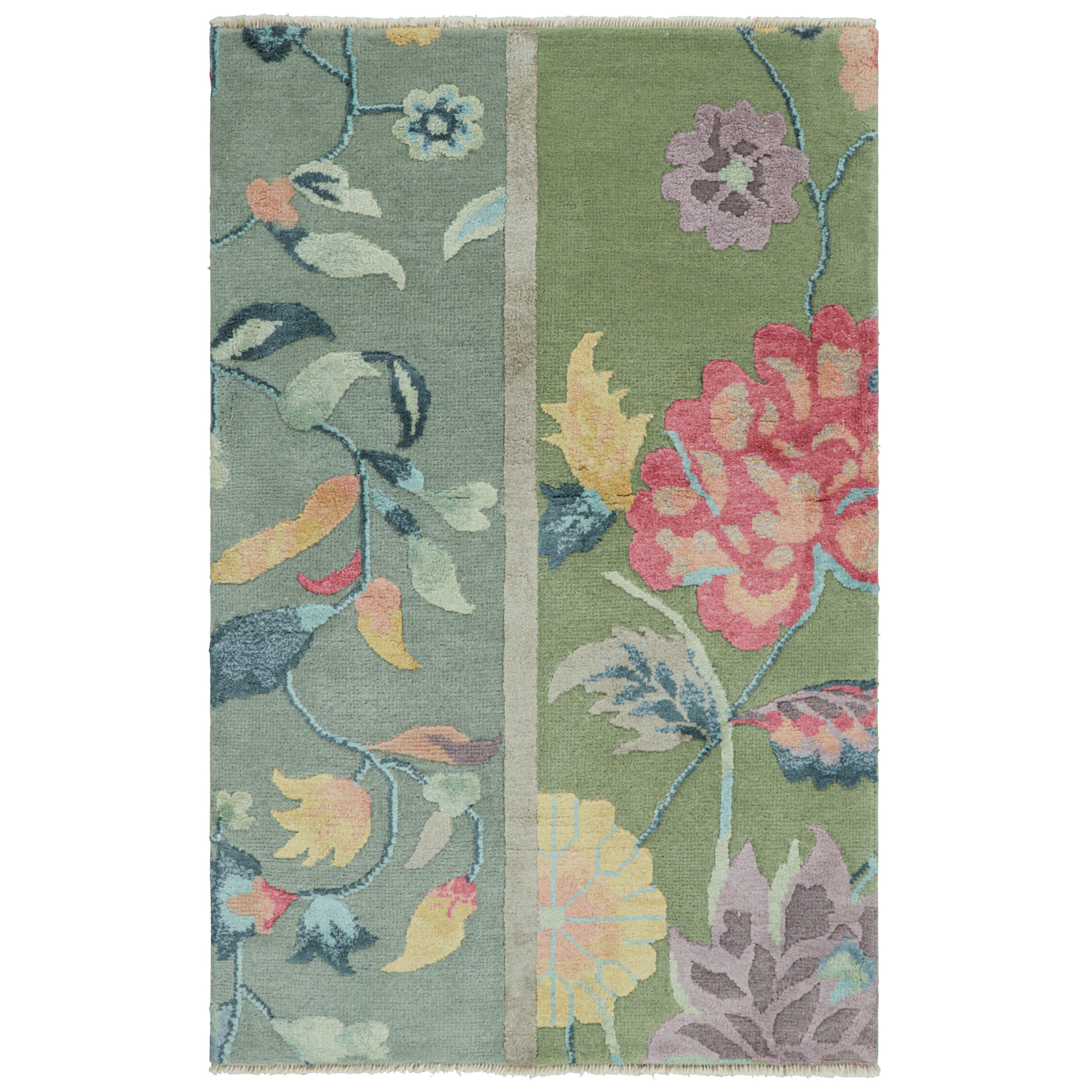 Alfombra china de estilo Art Déco con motivos florales de colores de Rug & Kilim