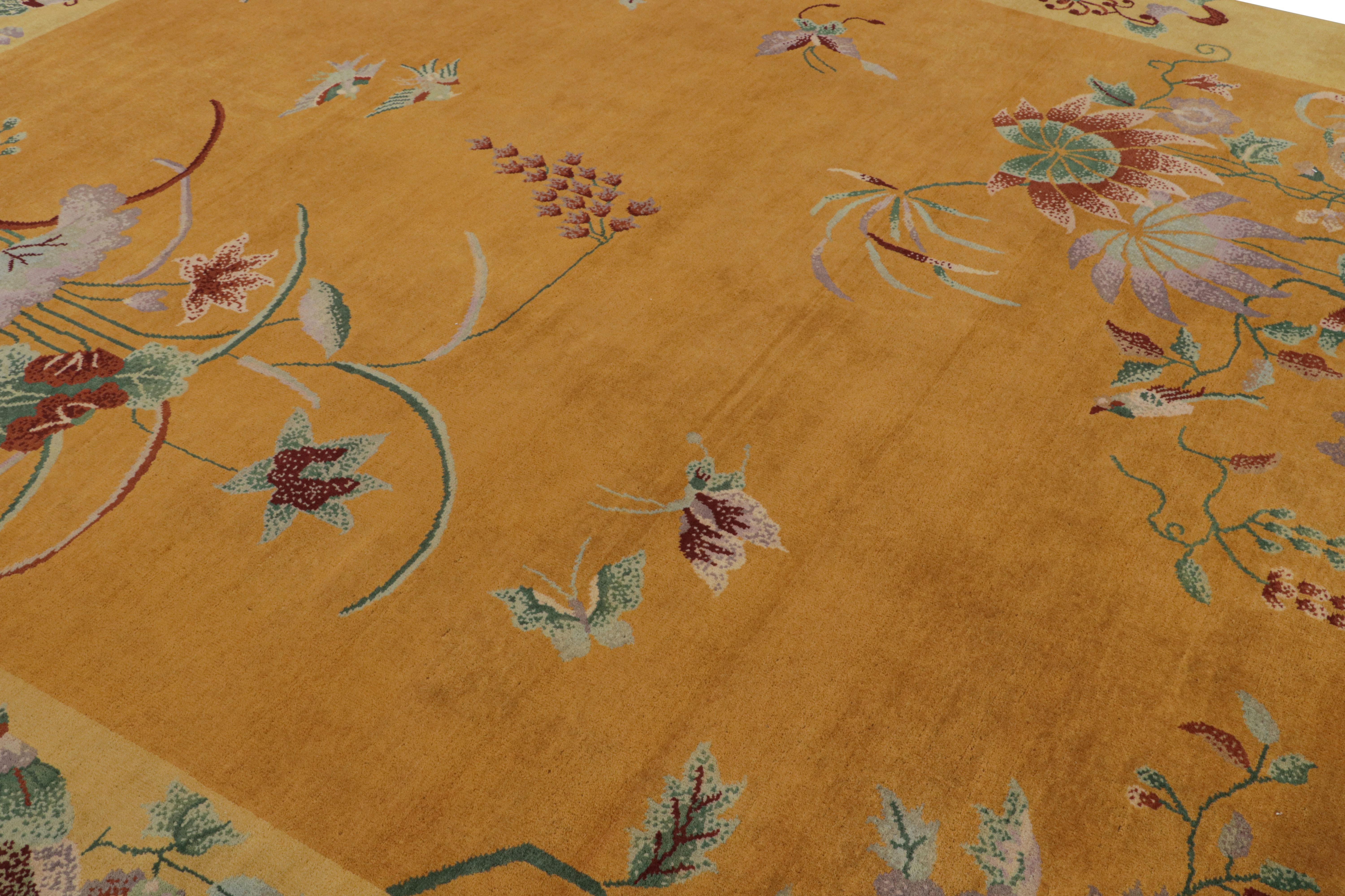 Indian Rug & Kilim’s Chinese Art Deco style rug, with Floral Patterns and Pictorials For Sale