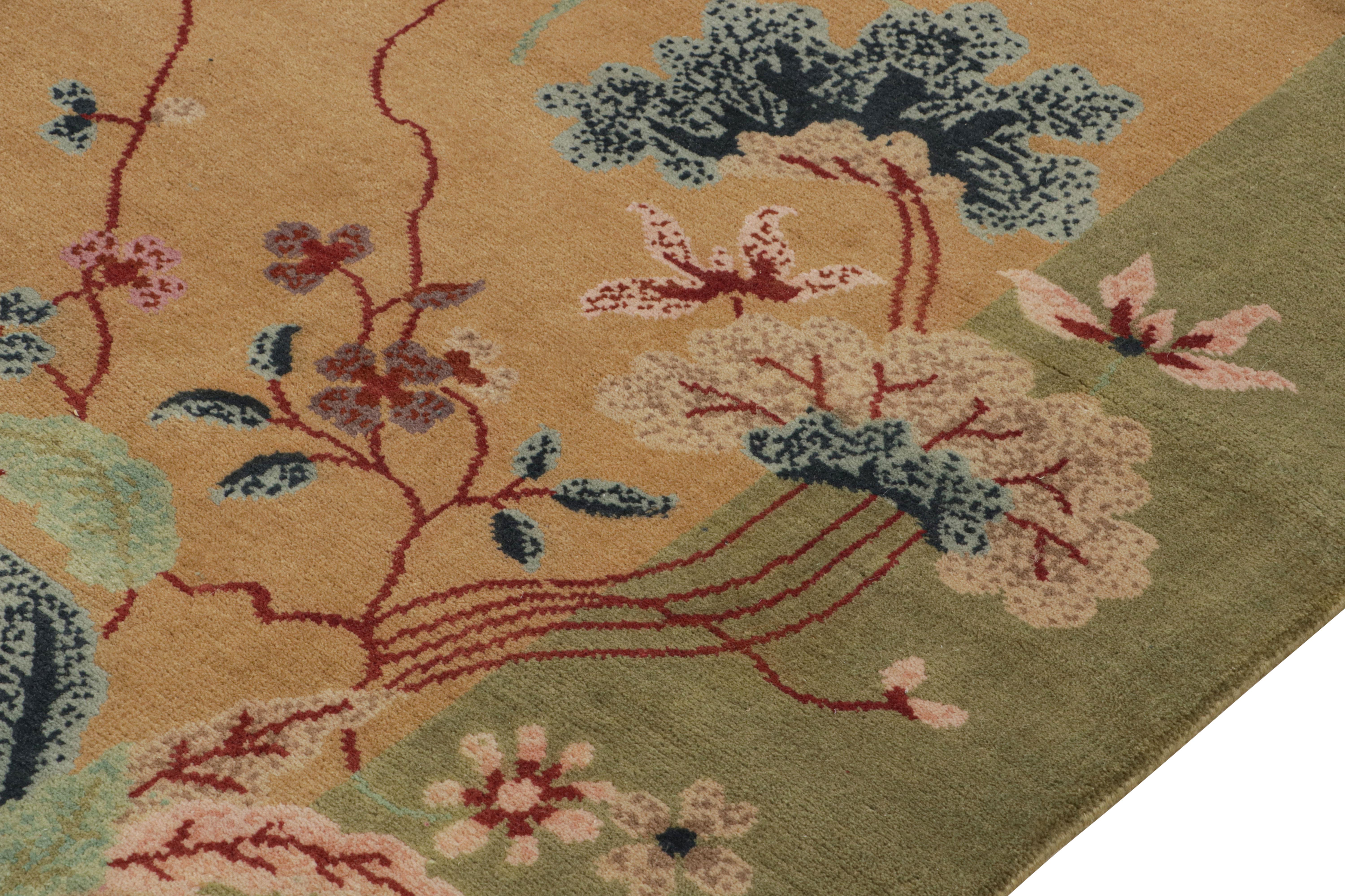 Annodato a mano Tappeto in stile Art Deco cinese di Rug & Kilim, con motivi floreali e pittorici in vendita