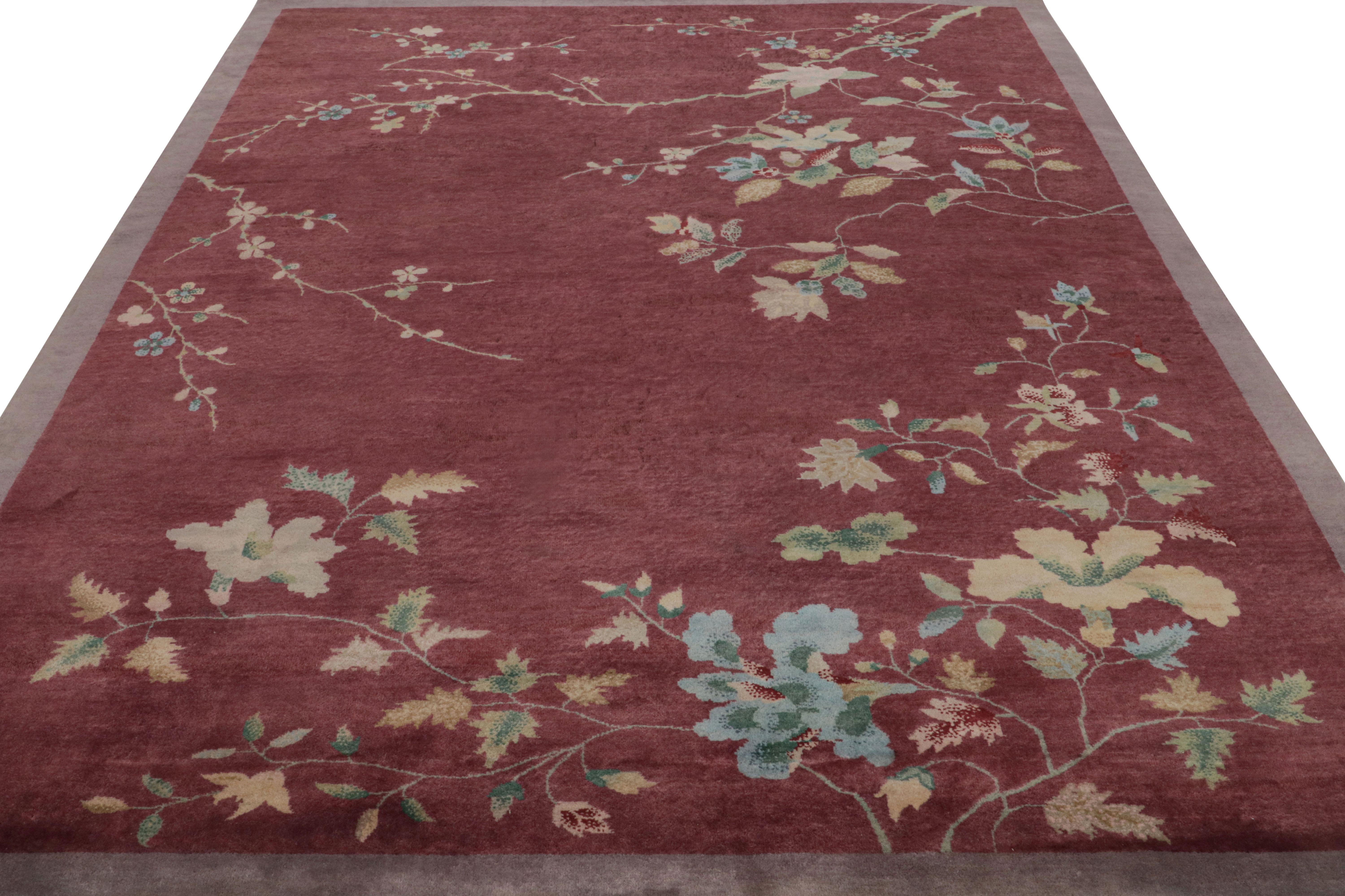 Indian Rug & Kilim’s Chinese Art Deco style rug, with Geometric Floral Patterns For Sale