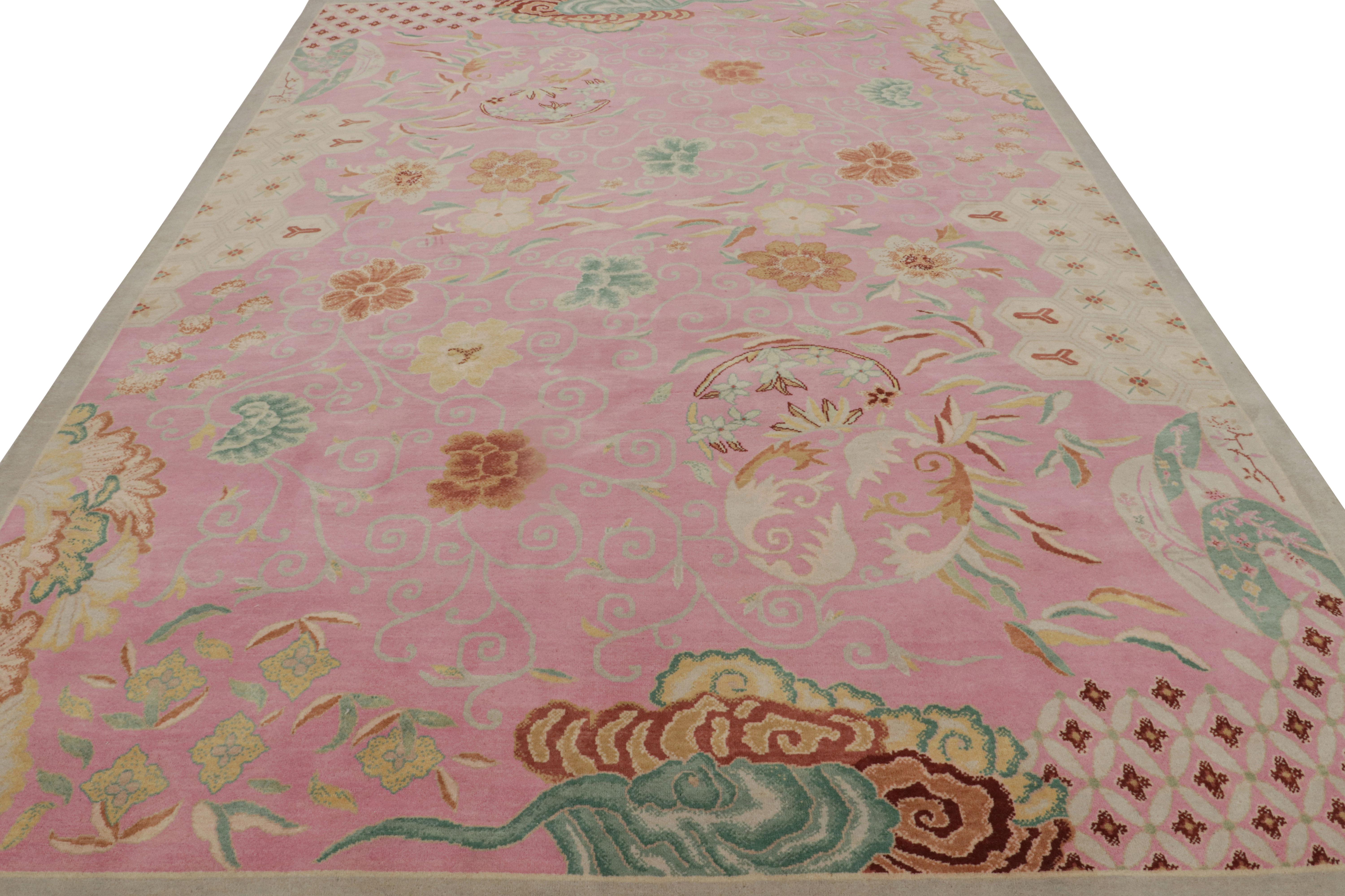 Art Déco Tappeto in stile Art Deco cinese di Rug & Kilim con motivi floreali geometrici in vendita