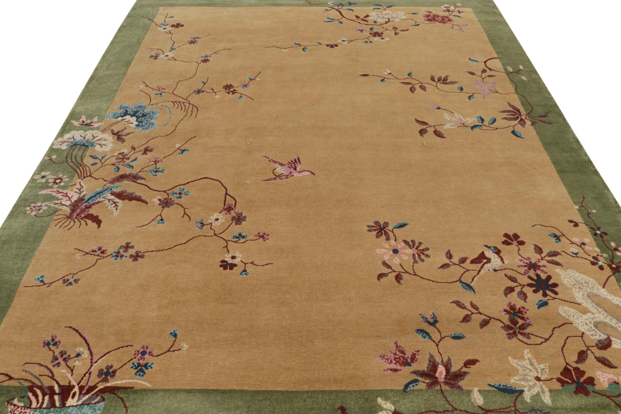 Indian Rug & Kilims Chinese Art Deco Style Rug, with Pictorials and Floral Patterns For Sale