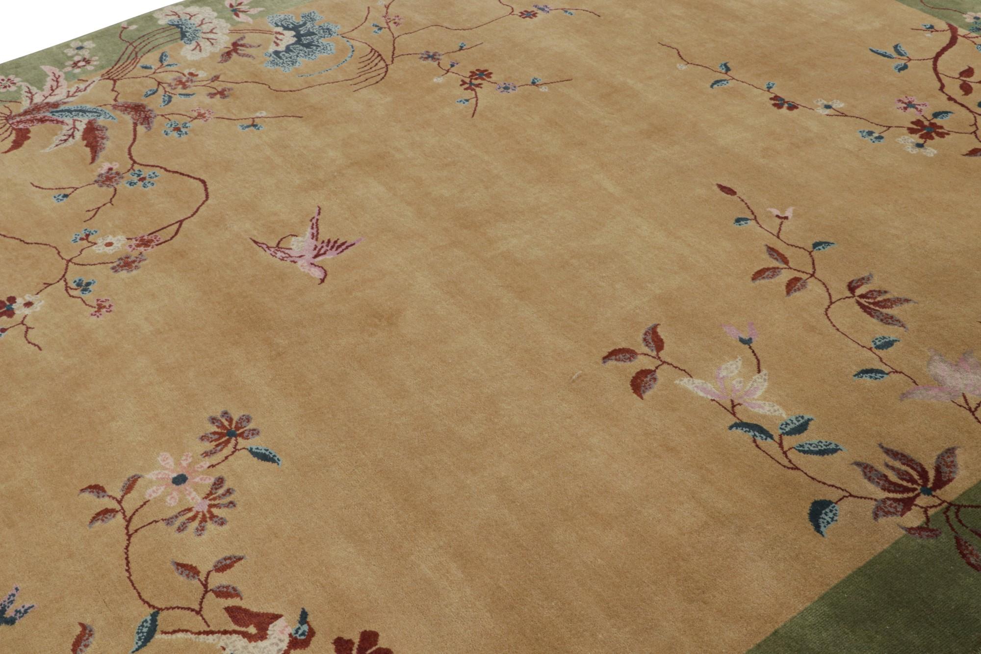 Noué à la main Rug & Kilims Tapis chinois de style Art déco, avec motifs picturaux et floraux en vente