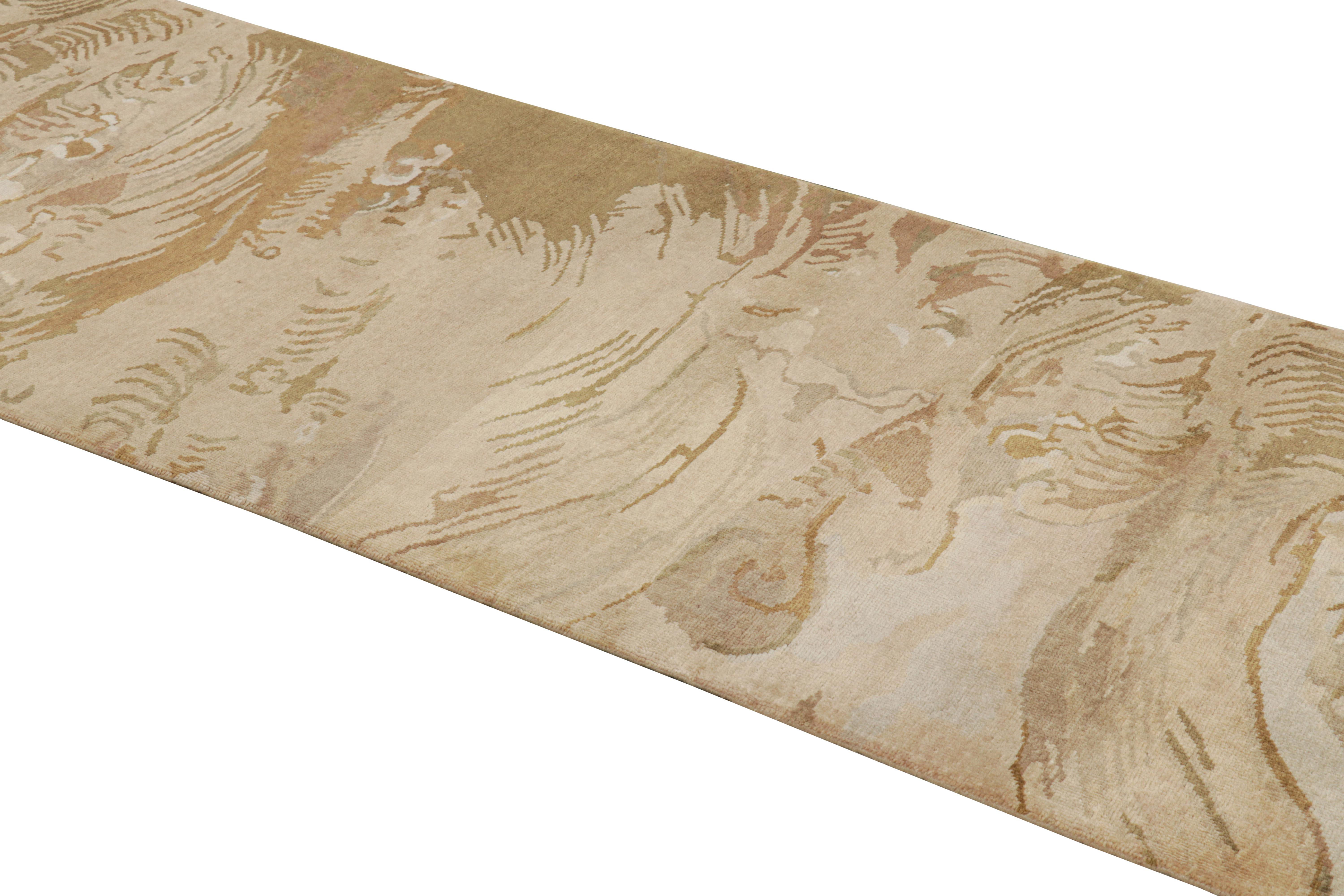 Hand-knotted in wool, this 3x12 runner rug by Rug & Kilim is a new addition to their Chinese Art Deco rug line. 

On the Design: 

Admirers of the craft will appreciate a subtle refinement in the texture, detail, and adaptation of this look in a