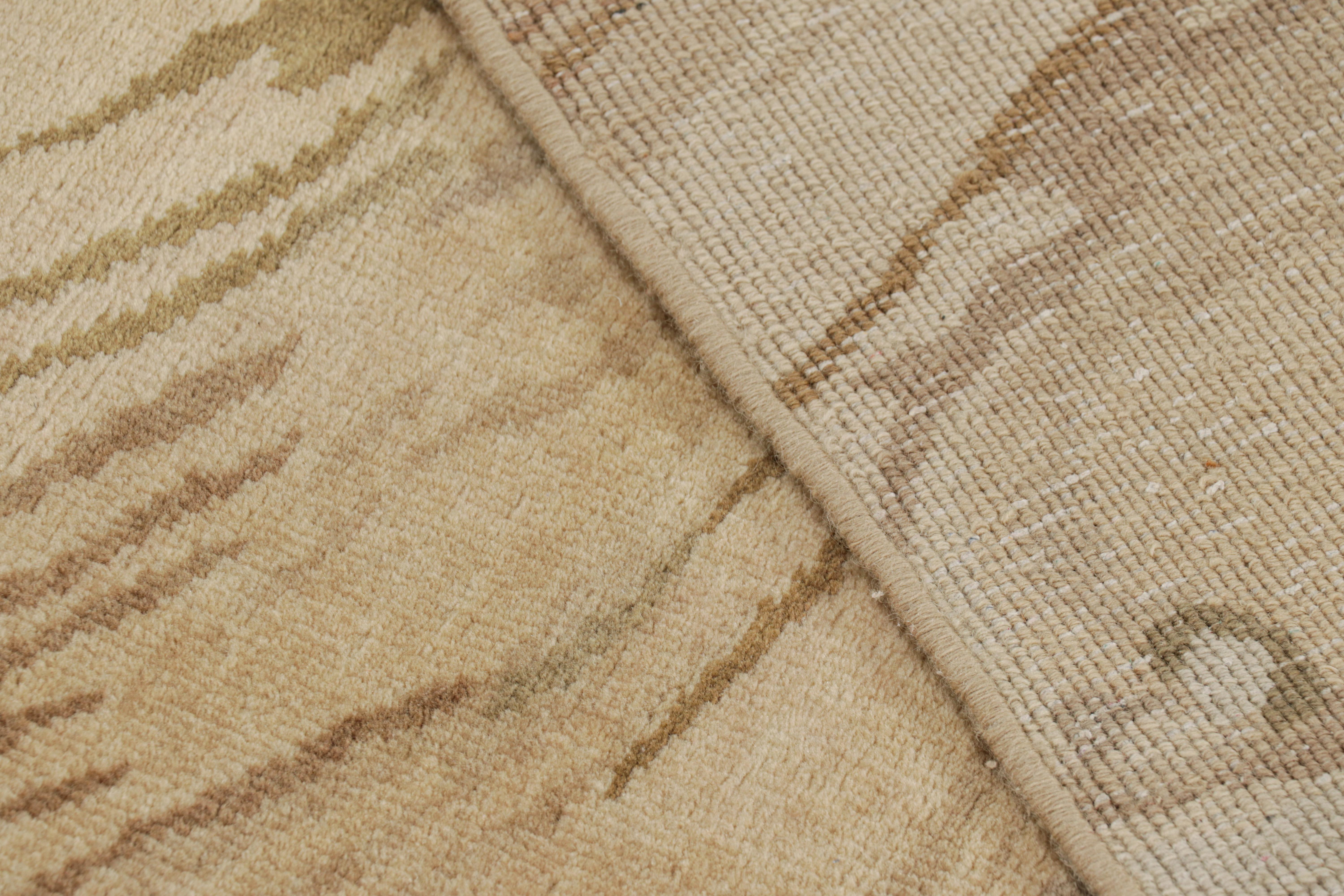 Rug & Kilim’s Chinese Art Deco Style Runner in Beige-Brown Wave Pictorials For Sale 1