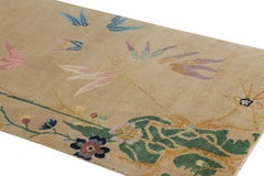 Rug & Kilim’s Chinese Art Deco Style Runner in Beige-Brown With Colorful Florals